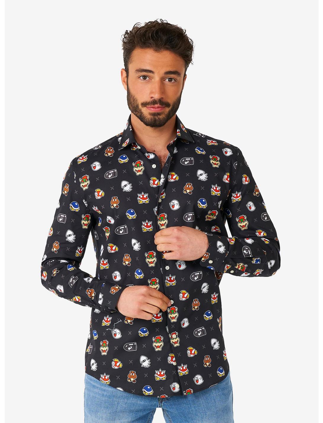 Super Mario Bad Guys Long Sleeve Button-Up Shirt, MULTI, hi-res