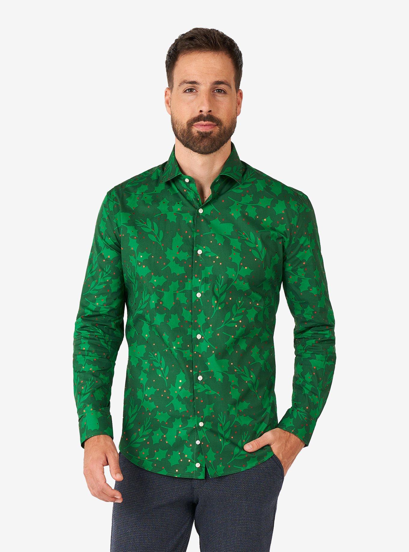 Bright Berry Long Sleeve Button-Up Shirt, GREEN, hi-res