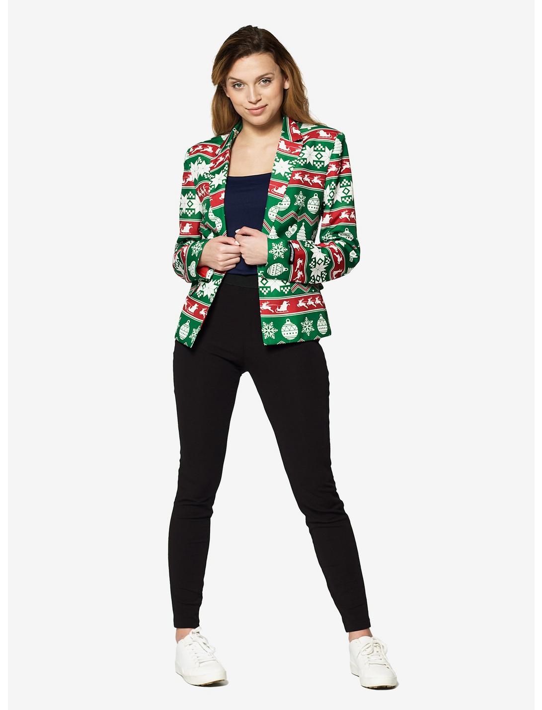 Christmas Green Nordic Jacket Women's Blazer, GREEN, hi-res