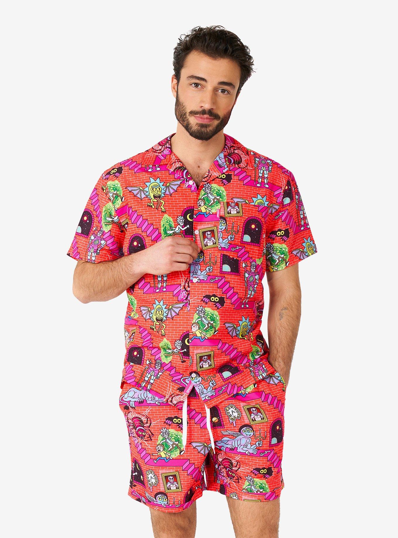 Rick & Morty Surreal Button-Up Shirt and Shorts Summer Set, MULTI, hi-res