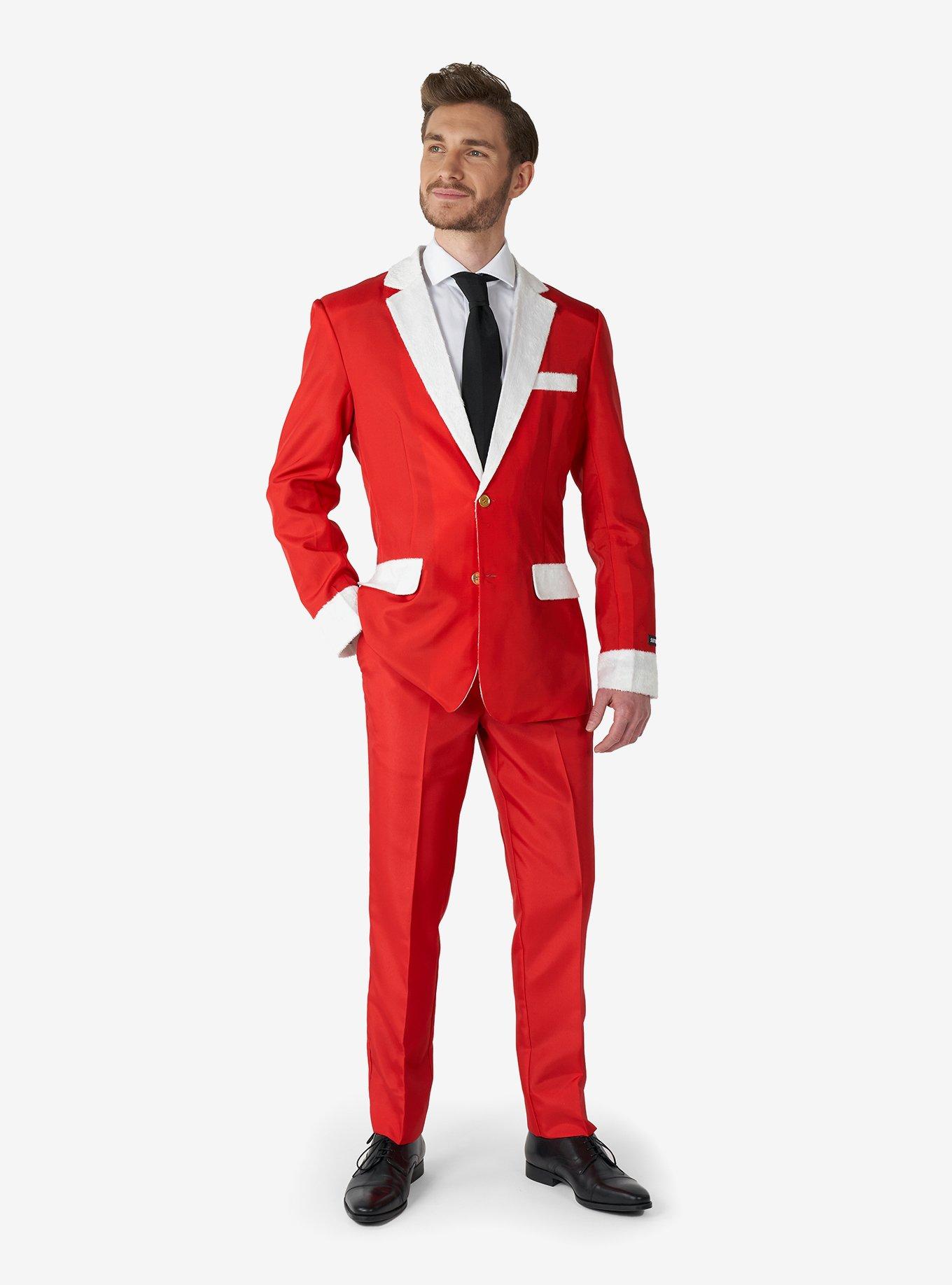 Santa Ho Ho Ho Faux Fur Suit, RED, hi-res