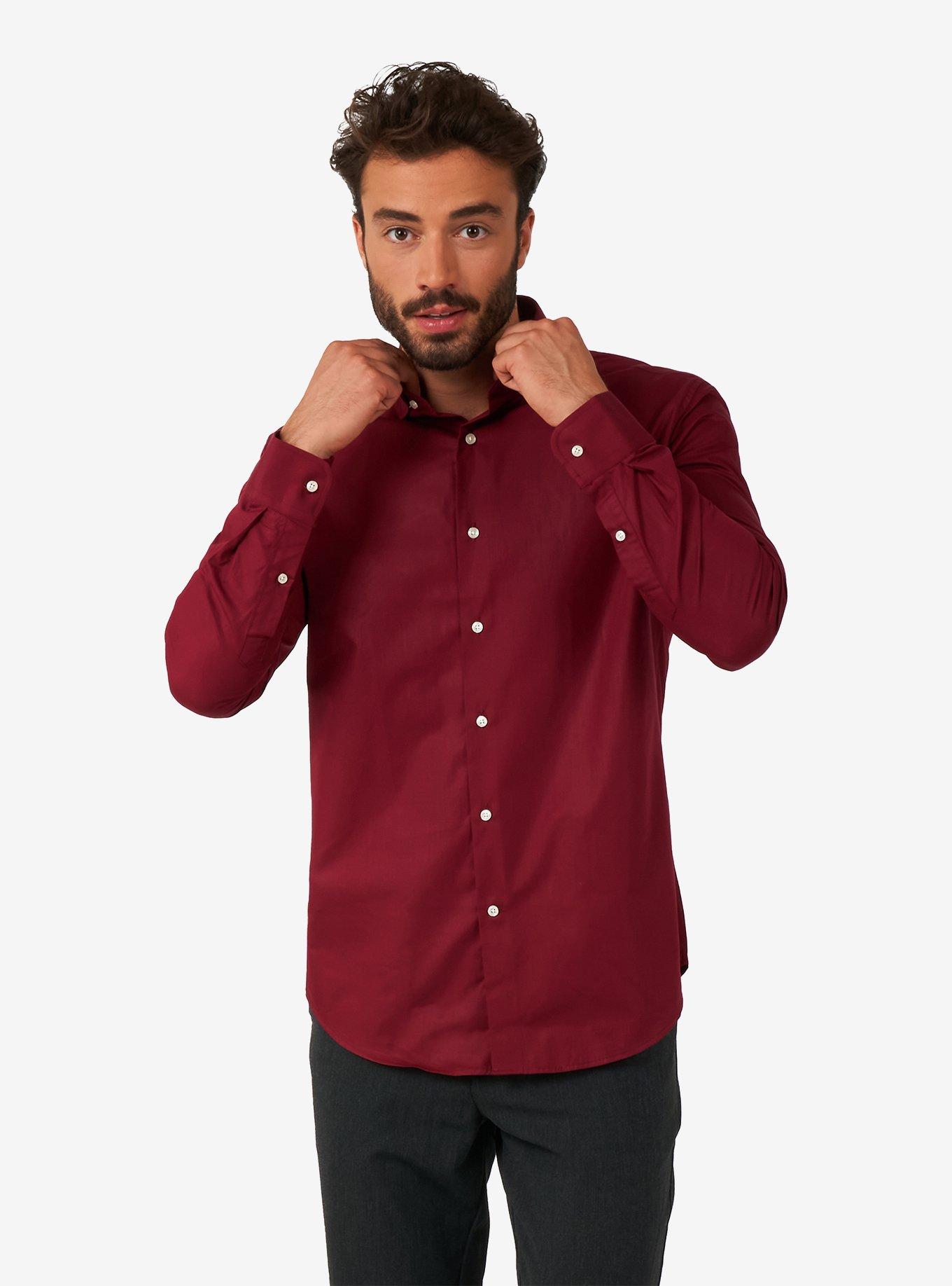 Blazing Burgundy Long Sleeve Button-Up Shirt, , hi-res