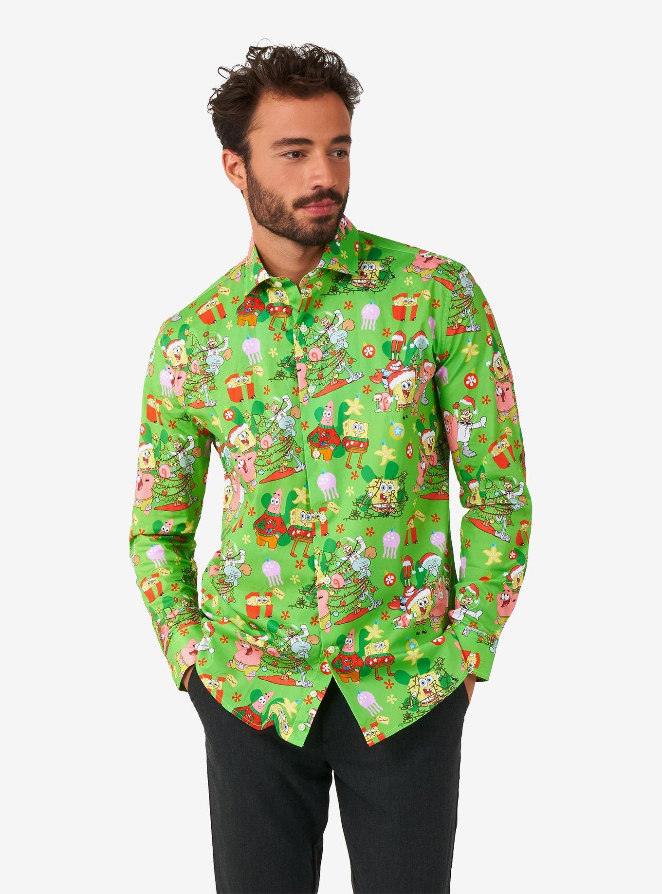 SpongeBob SquarePants Christmas Long Sleeve Button-Up Shirt, , hi-res