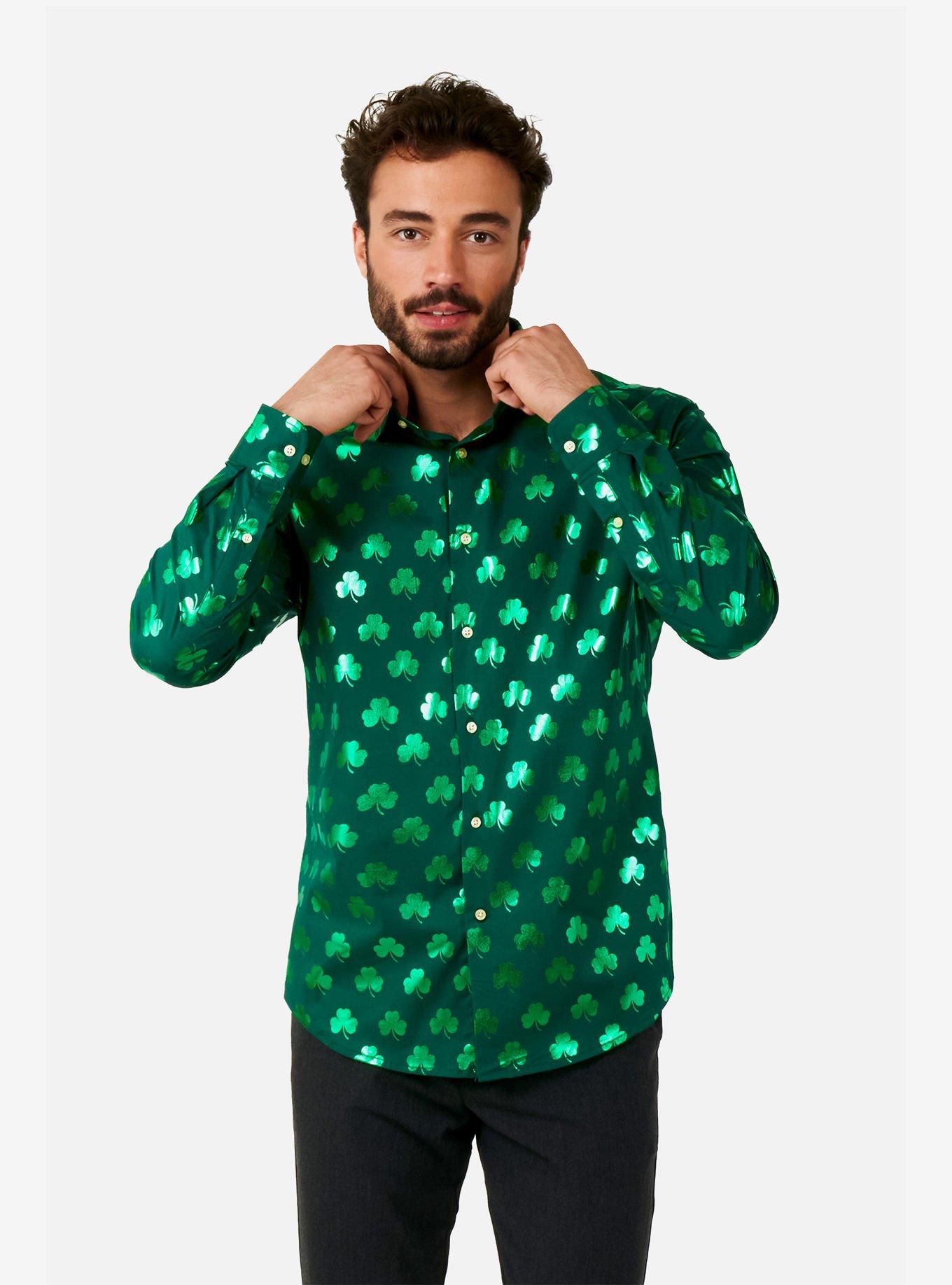 Shiny Shamrock Long Sleeve Button-Up Shirt, , hi-res