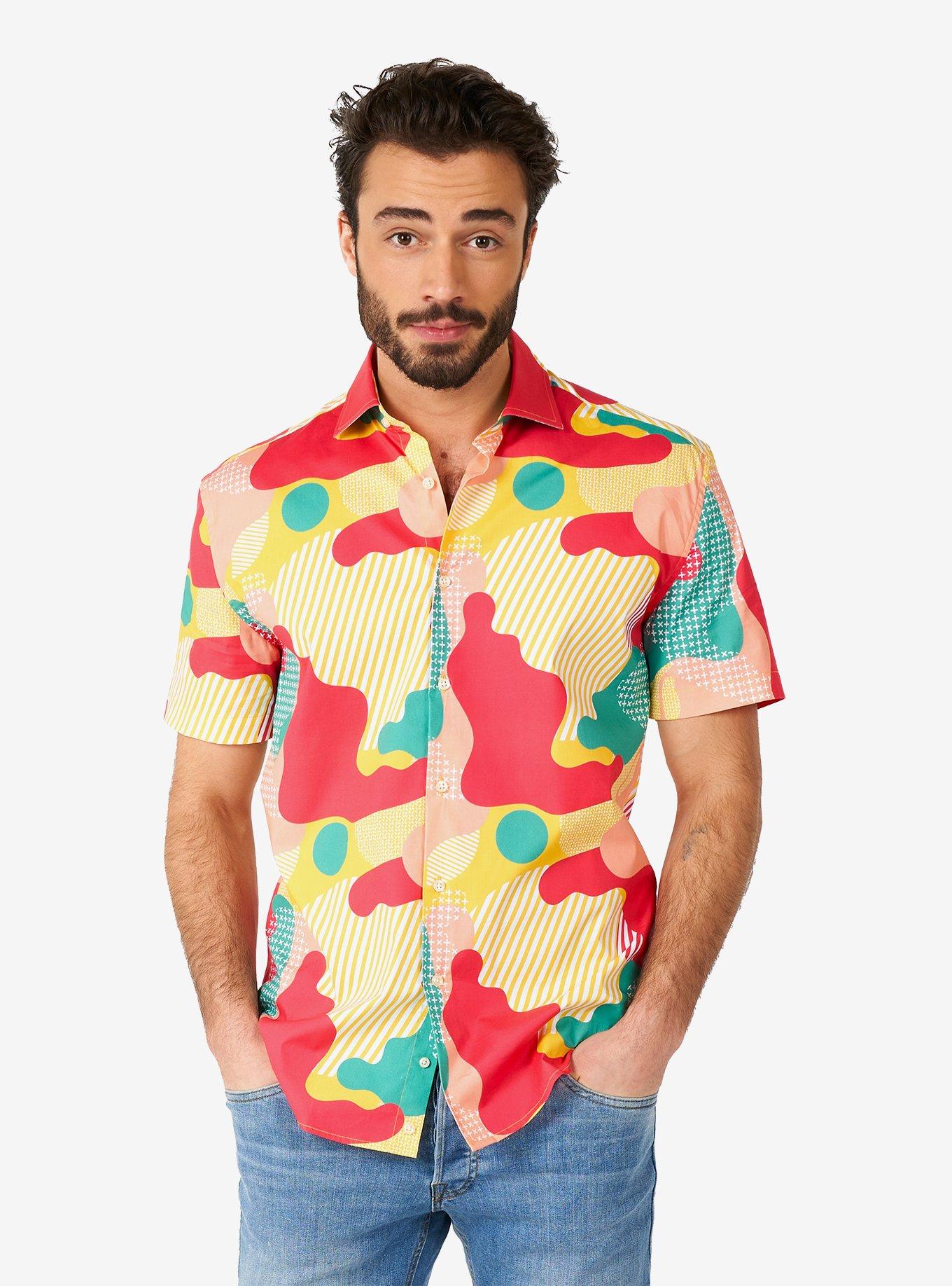 Coral Camo Short Sleeve Button-Up Shirt, , hi-res