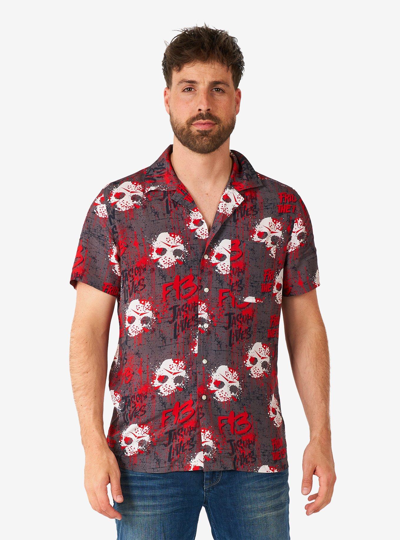 Friday the 13th Short Sleeve Button-Up Shirt, MULTI, hi-res