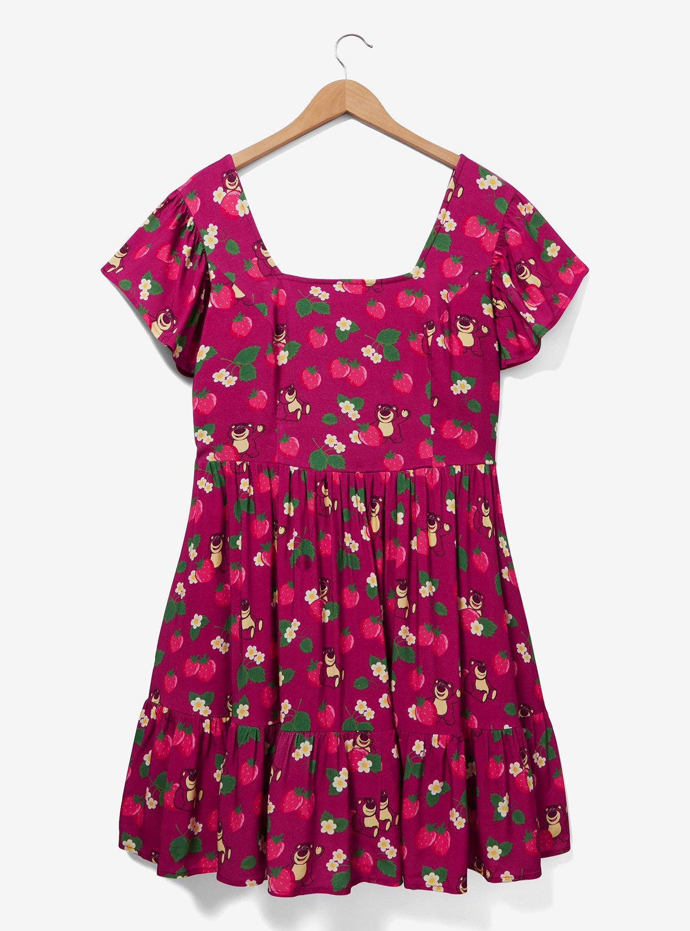 Disney Pixar Toy Story 3 Lotso Strawberry Ruffled Plus Size Dress &mdash; BoxLunch Exclusive, MAROON, hi-res