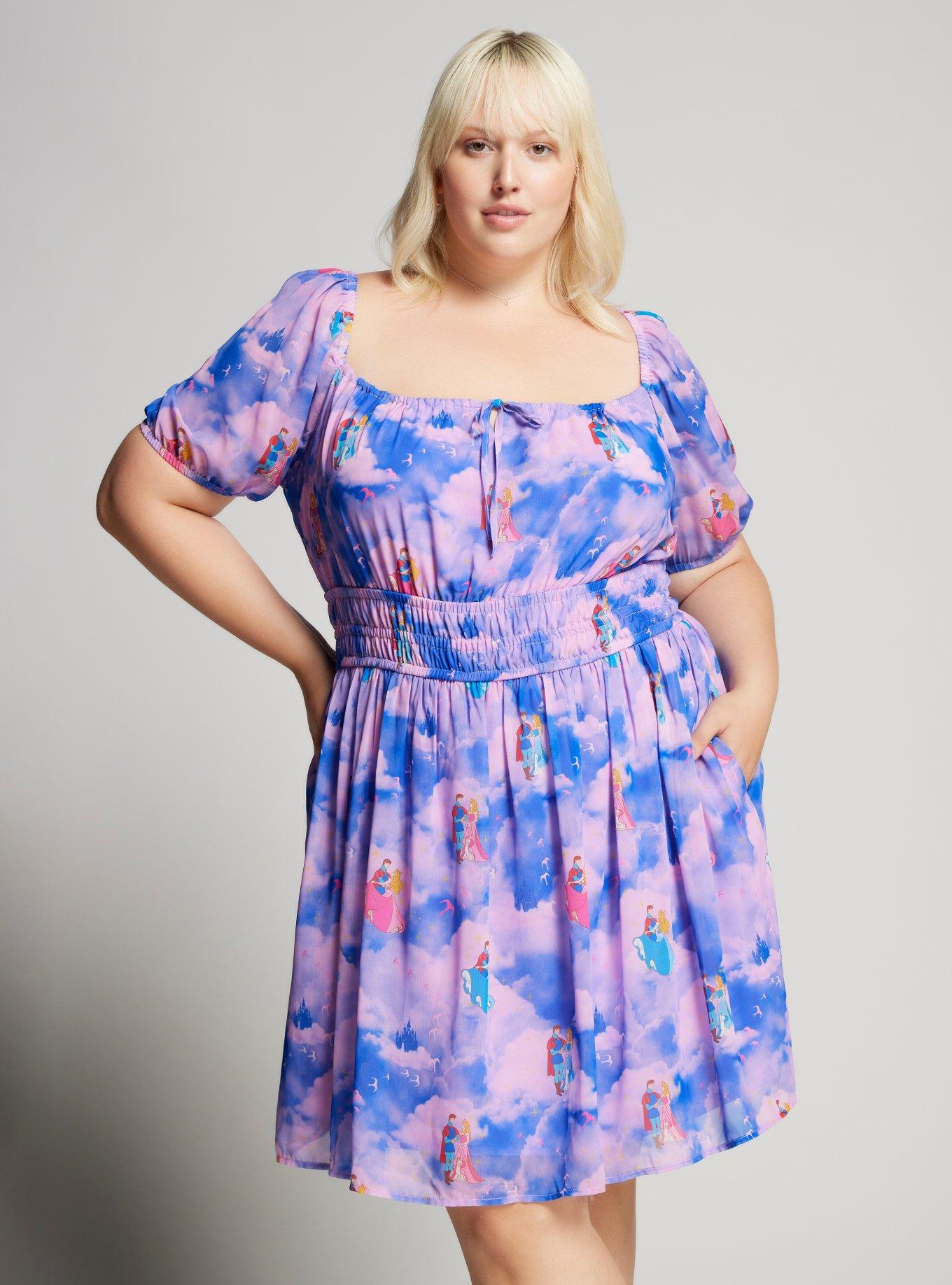 Disney Sleeping Beauty Aurora and Phillip Waltz in the Clouds Plus Size Dress &mdash; BoxLunch Exclusive, MULTI, hi-res
