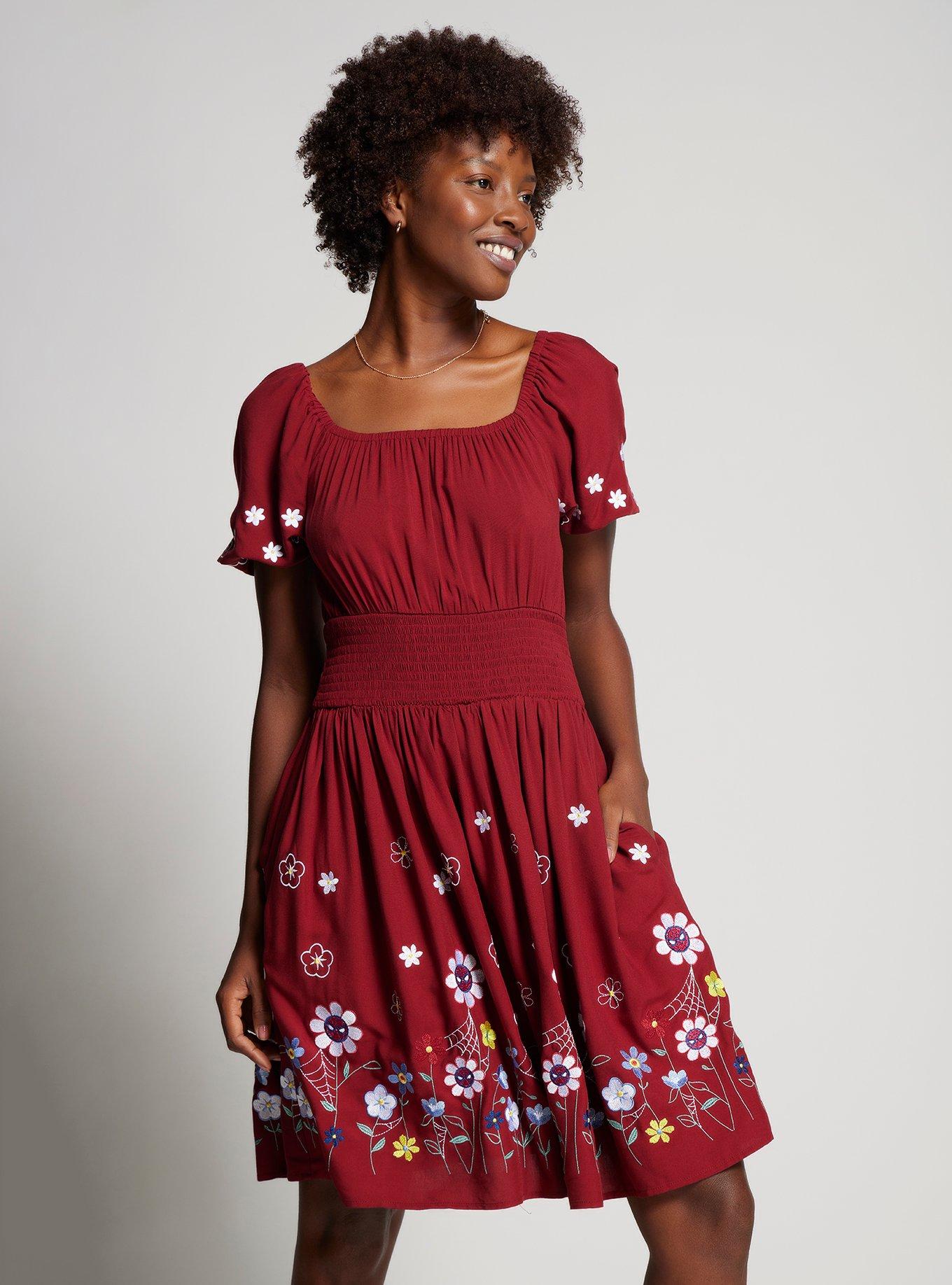 Marvel Spider-Man Floral Smock Dress - BoxLunch Exclusive, BURGUNDY, hi-res