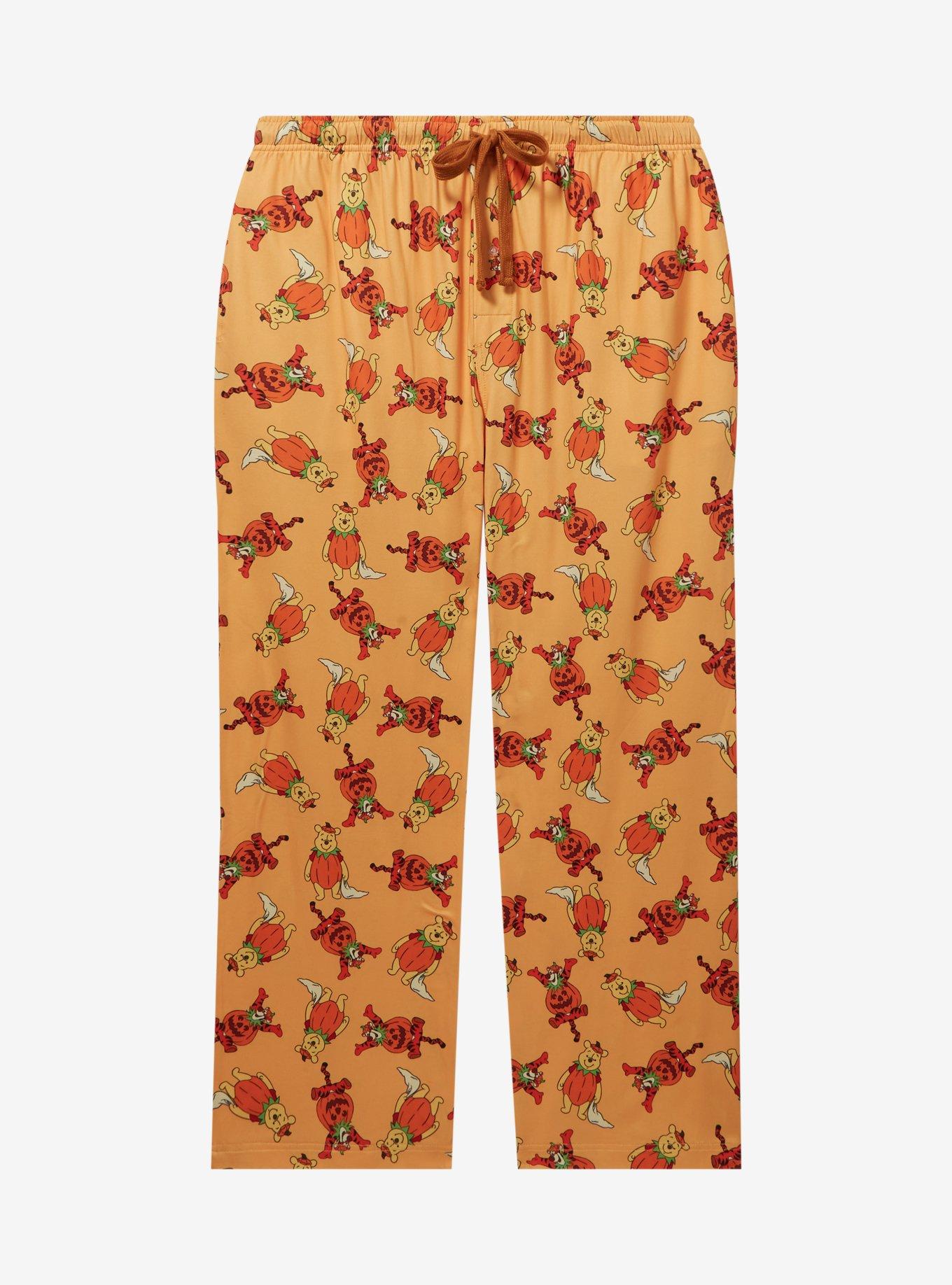 Disney Winnie the Pooh Tigger & Pooh Bear Pumpkin Costume Allover Print Women's Plus Size Sleep Pants &mdash; BoxLunch Exclusive, LIGHT ORANGE, hi-res
