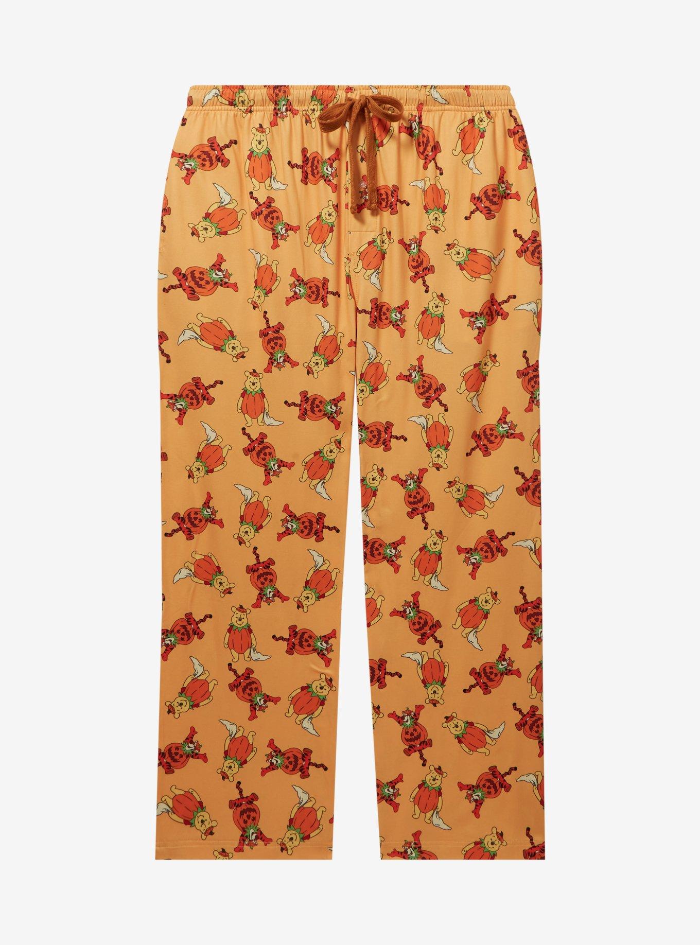 Disney Winnie the Pooh Tigger & Pooh Bear Pumpkin Costume Allover Print Women's Plus Size Sleep Pants — BoxLunch Exclusive, LIGHT ORANGE, hi-res