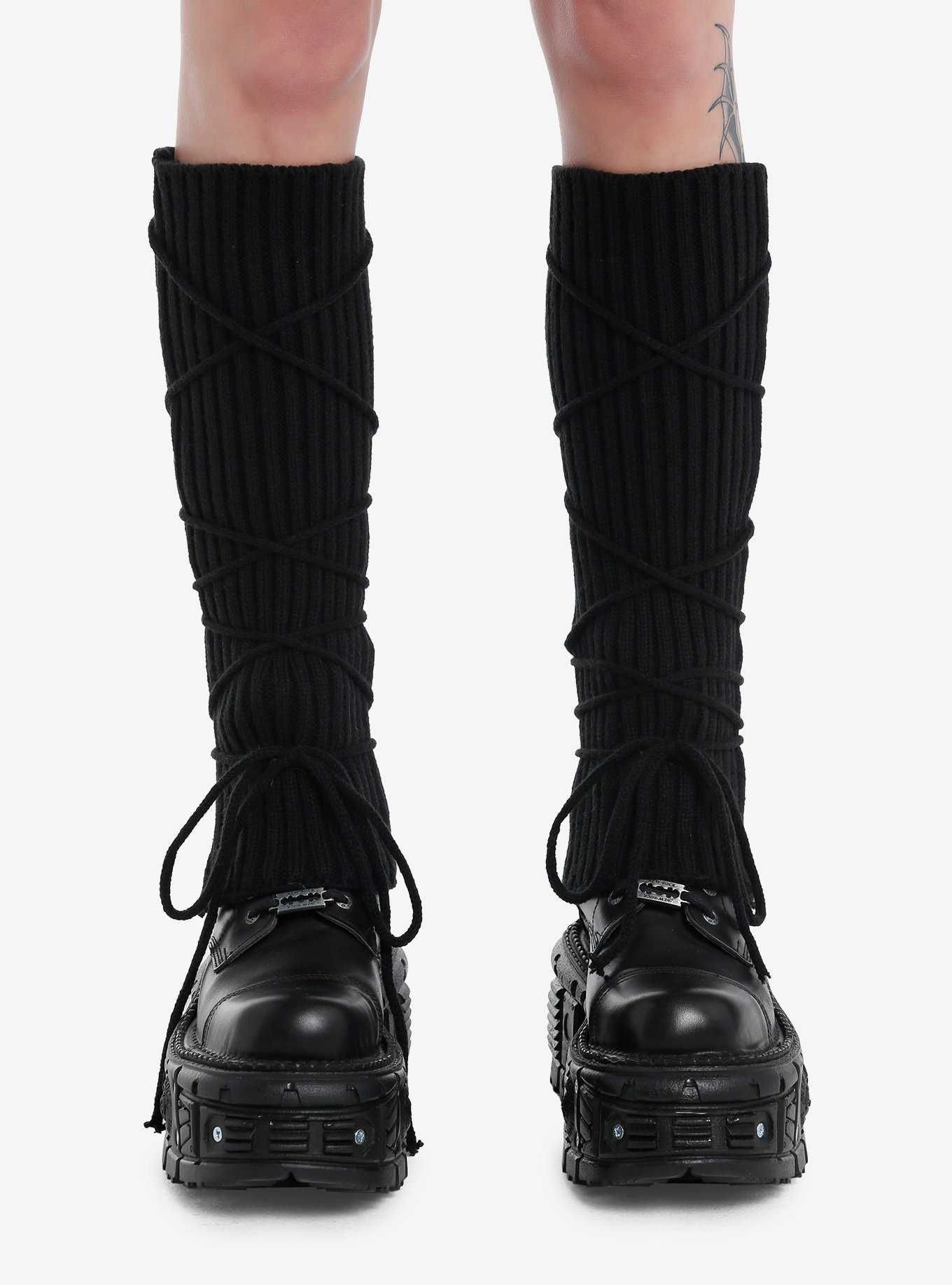 Black Front Tie Leg Warmers, , hi-res