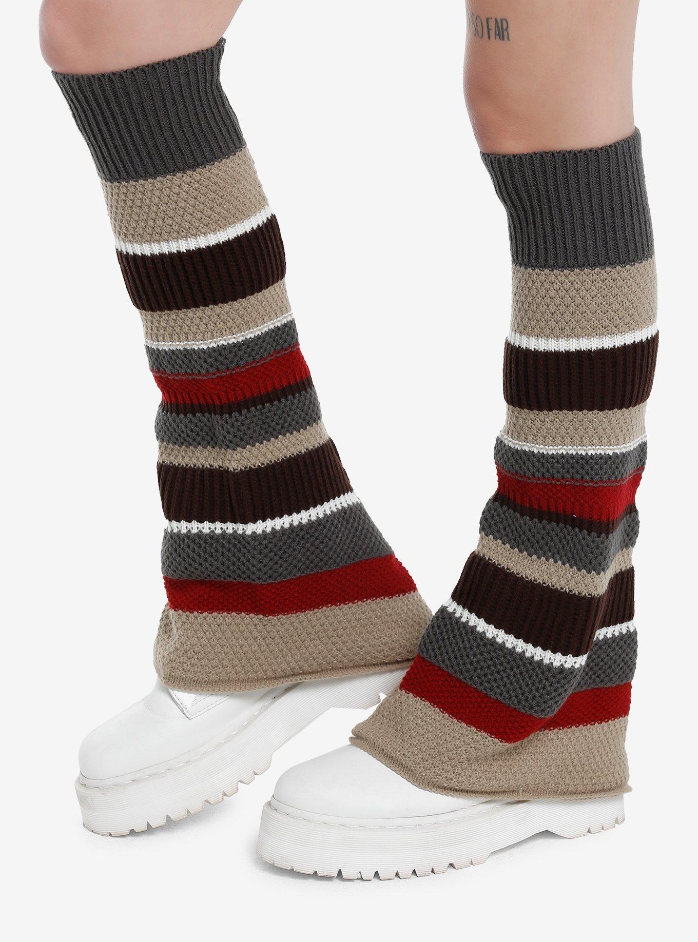 Neutral Multi Stripe Flared Leg Warmers, , hi-res
