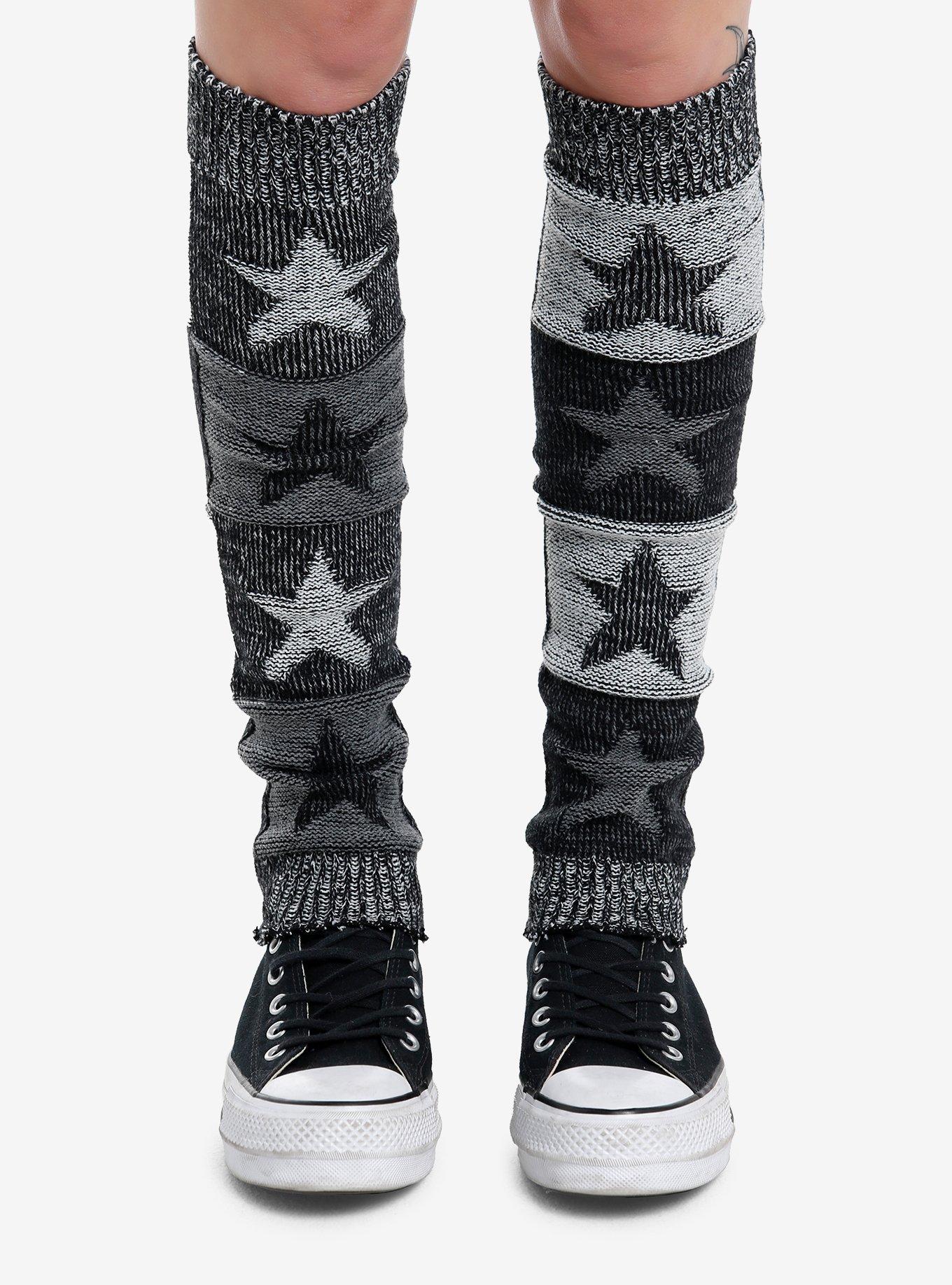 Grey & Black Star Mismatch Leg Warmers, , hi-res