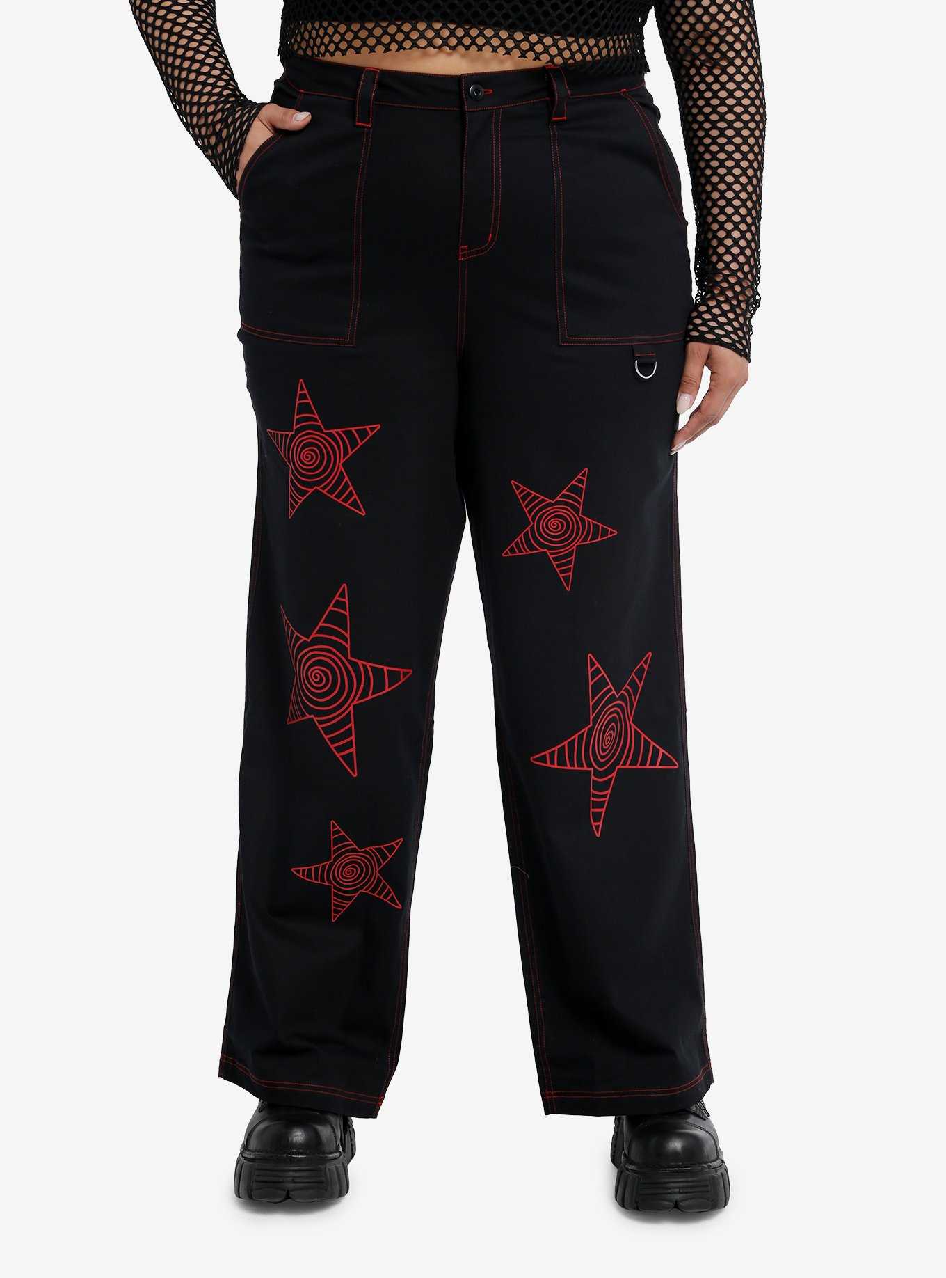 Black & Red Swirl Star Skater Pants Plus Size, , hi-res