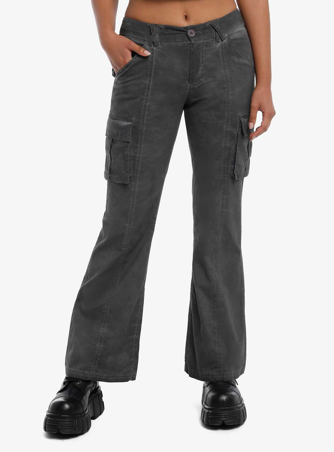Grey Cargo Low-Rise Flare Pants, , hi-res