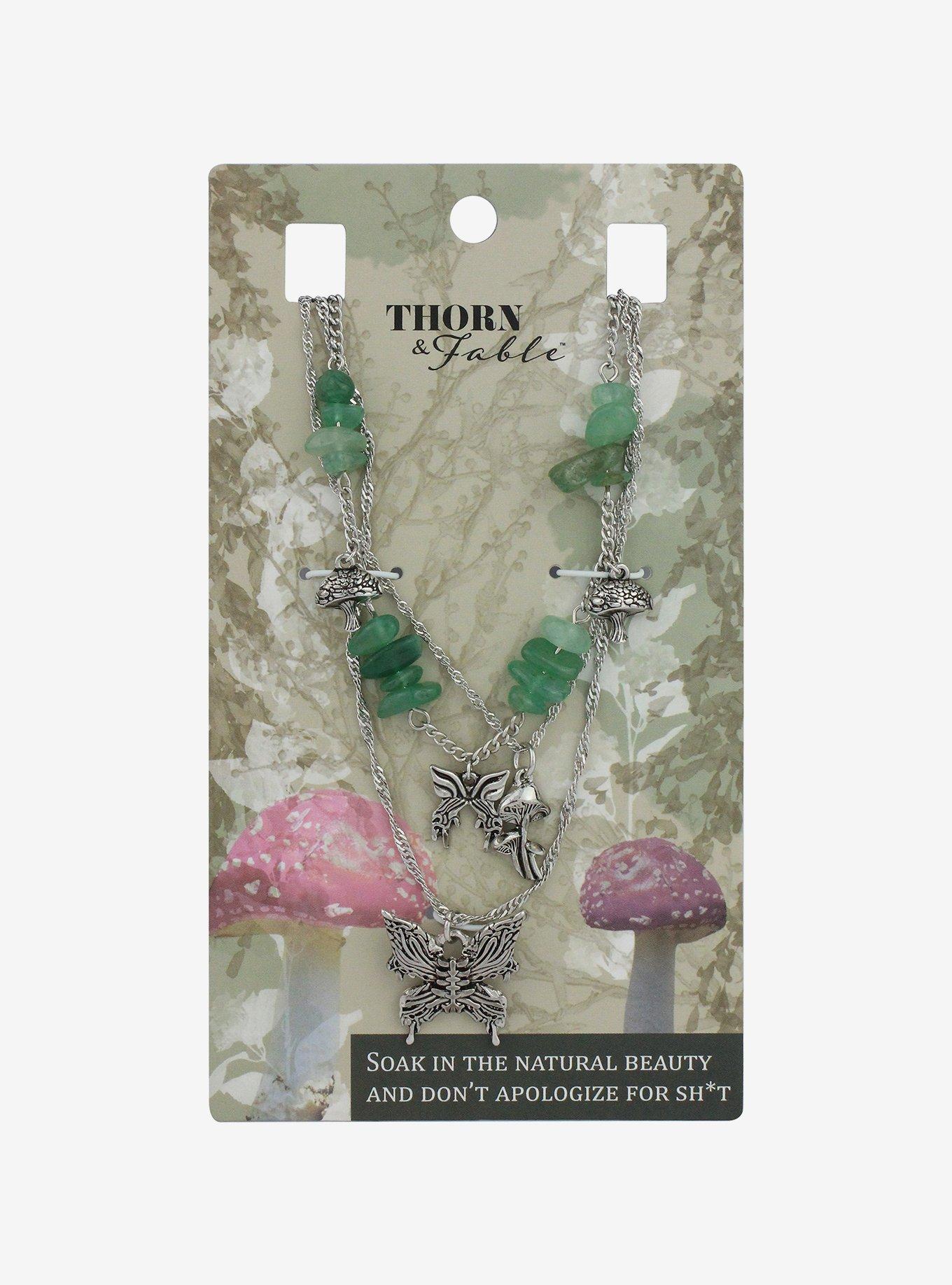 Thorn & Fable Butterfly Mushroom Crystal Necklace Set, , hi-res