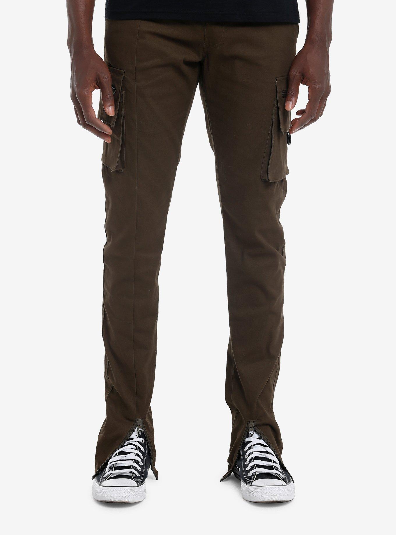 Olive Ankle Zipper Cargo Jogger Pants, , hi-res