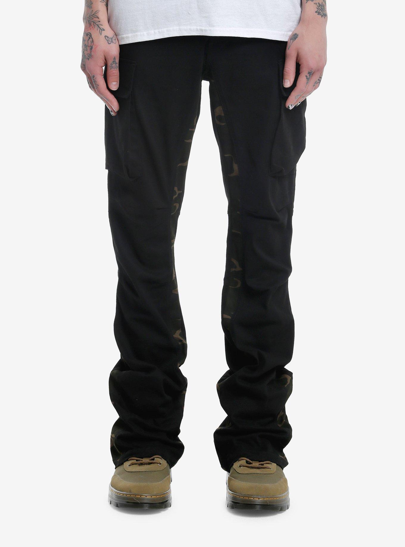 Black & Camouflage Cargo Pants, BLACK, hi-res