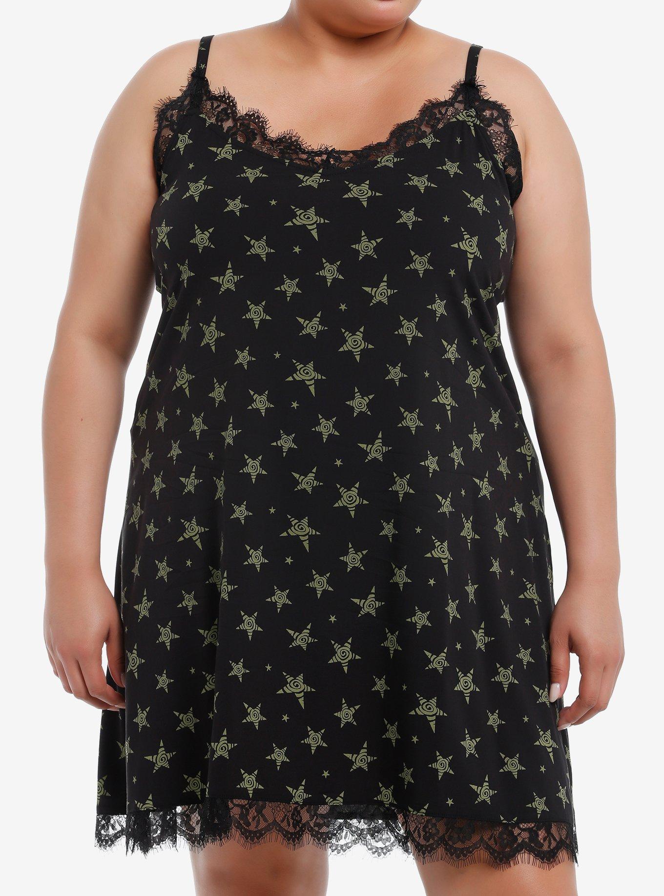 Social Collision Swirl Star Lace Slip Dress Plus Size, OLIVE, hi-res
