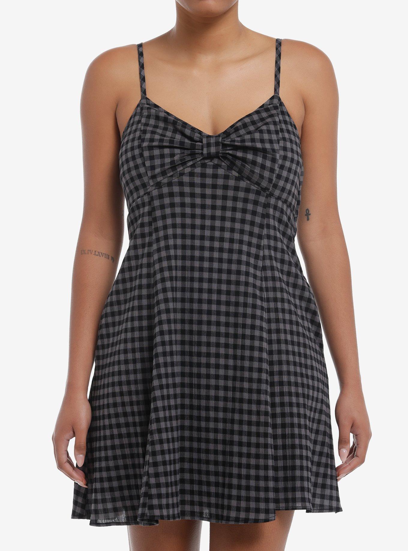 Social Collision Black & Grey Checker Slip Dress, GREY, hi-res