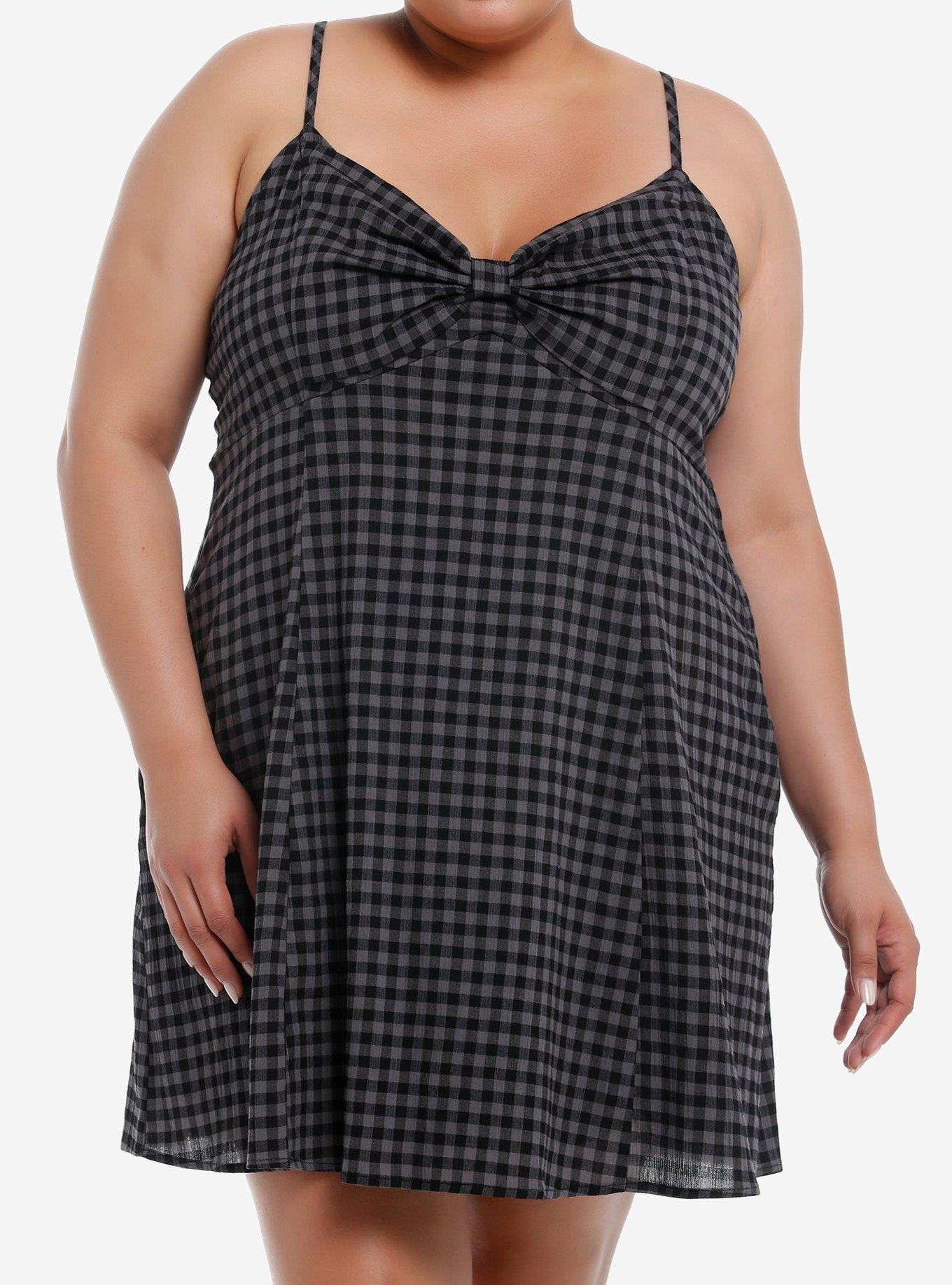 Social Collision Black & Grey Checker Slip Dress Plus Size, , hi-res