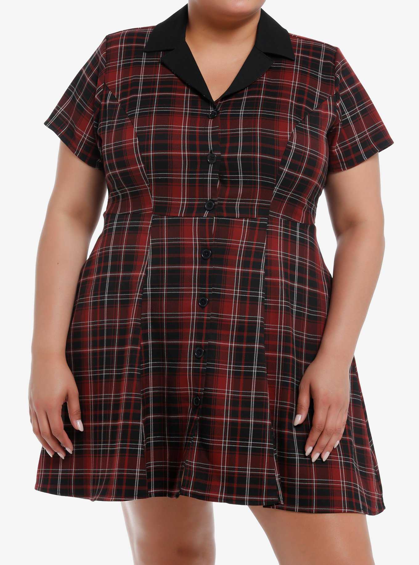 Social Collision Black & Red Plaid Collar Dress Plus Size, , hi-res
