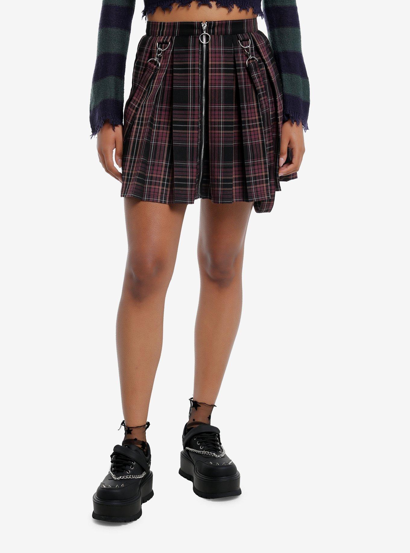 Black & Purple Plaid Zipper Suspender Skirt | Hot Topic