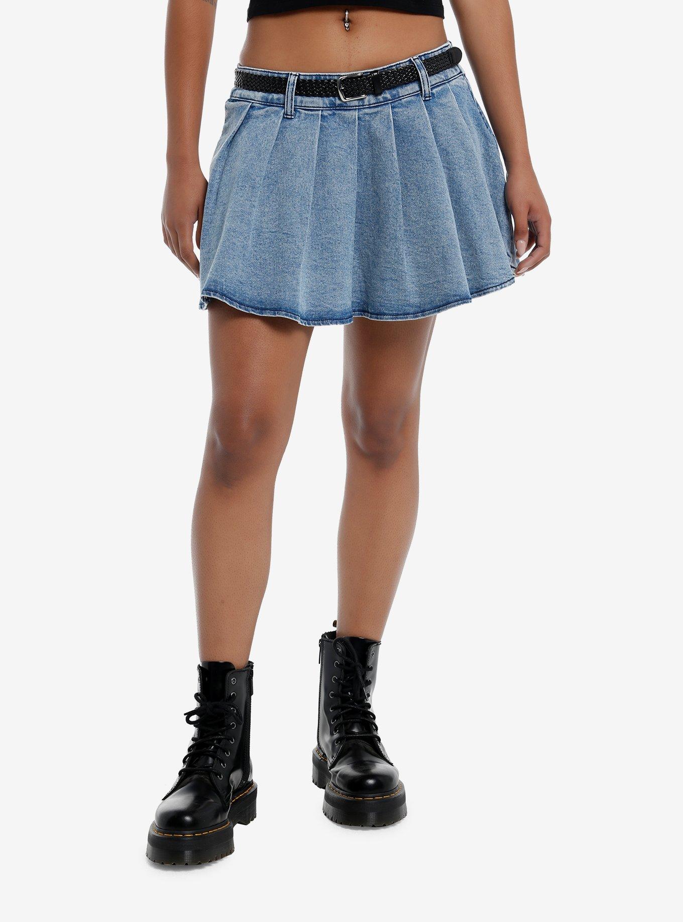 Sweet Society Light Indigo Belted Denim Skirt, , hi-res