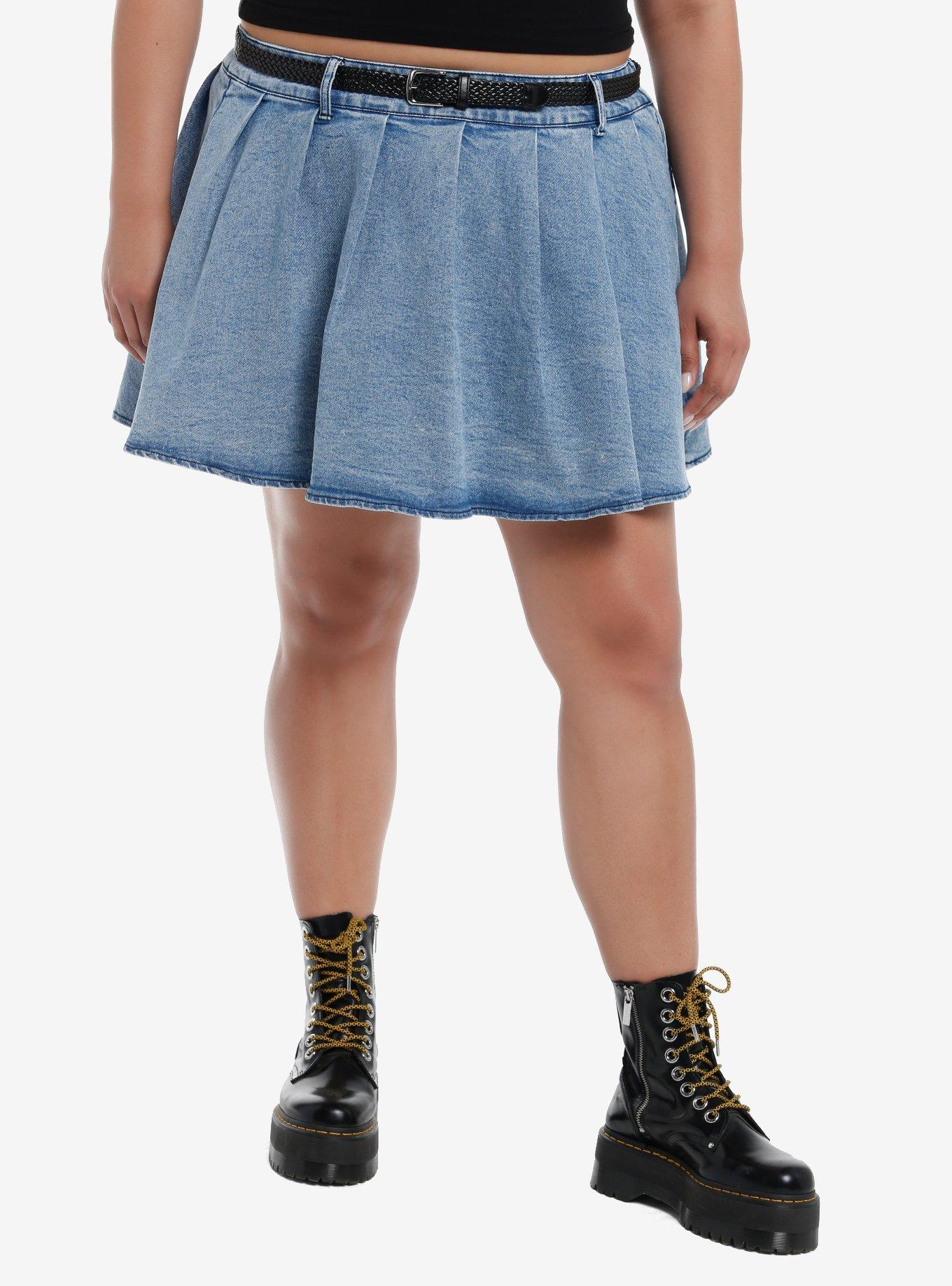 Sweet Society Light Indigo Belted Denim Skirt, INDIGO, hi-res