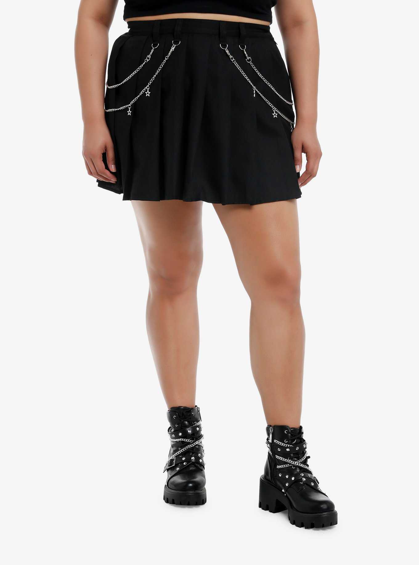 Star Chain Hardware Pleated Skirt Plus Size, , hi-res
