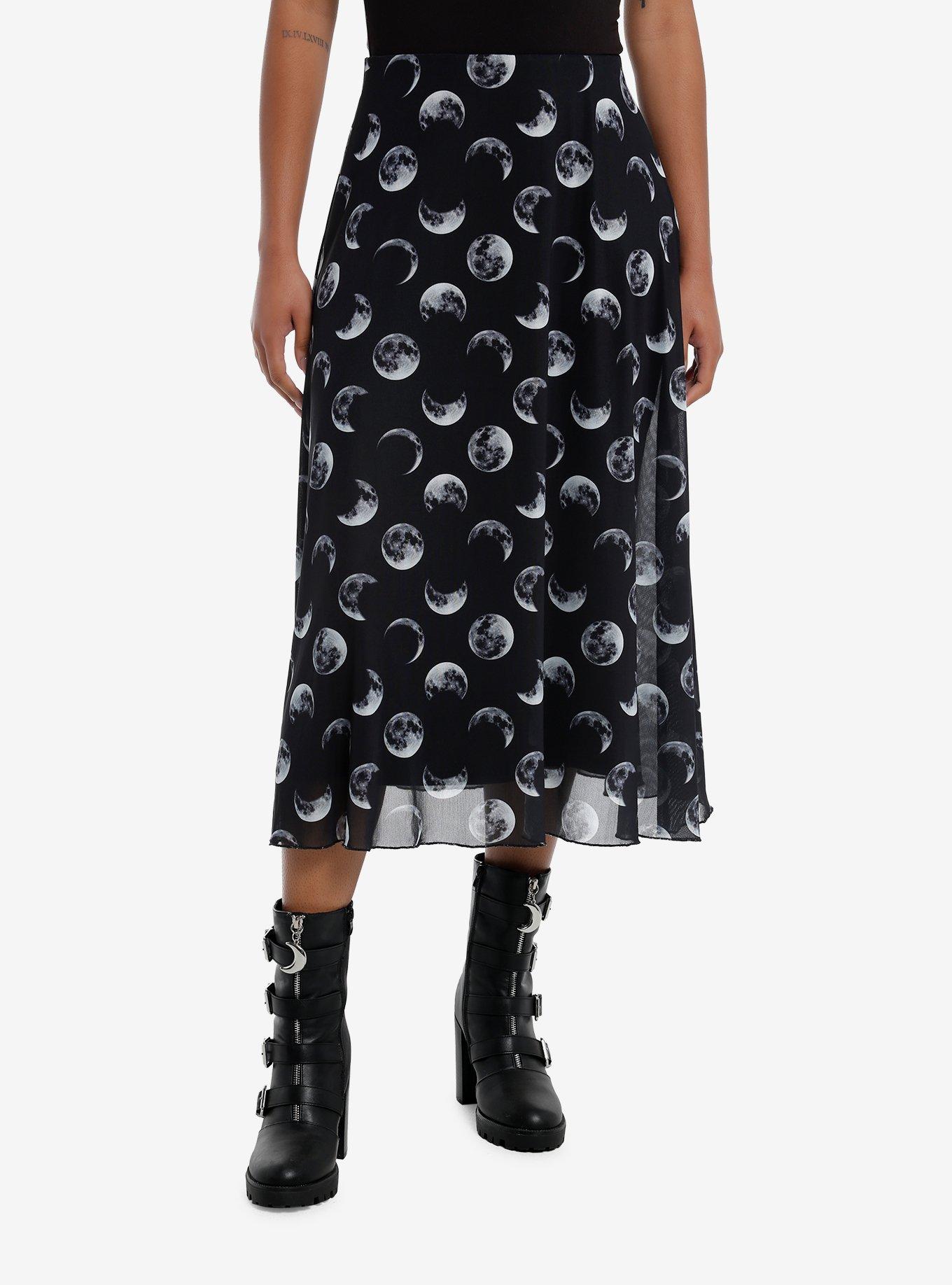 Cosmic Aura Moon Phase Mesh Midi Skirt, , hi-res