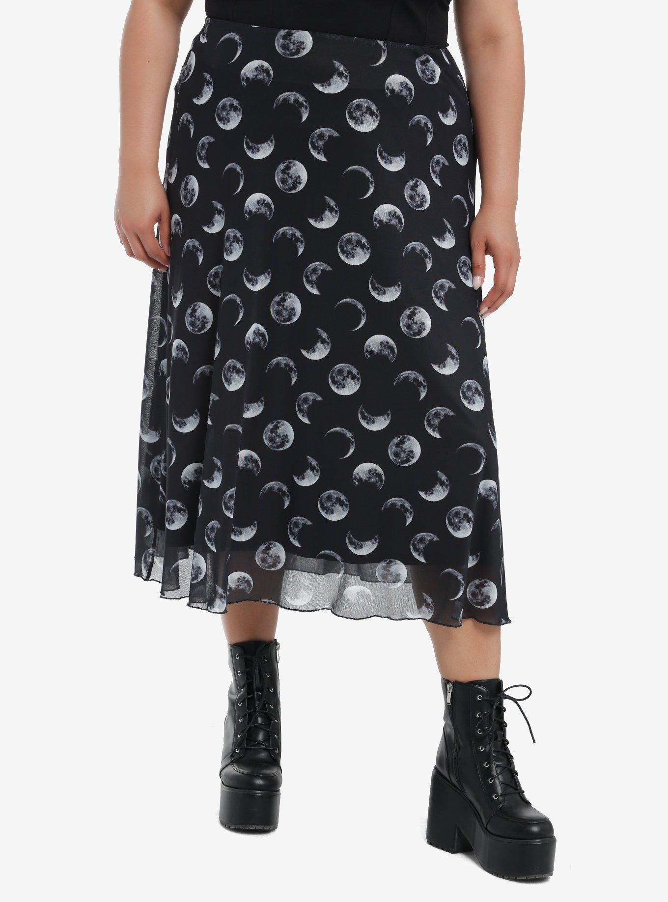 Cosmic Aura Moon Phase Mesh Midi Skirt Plus Size, , hi-res