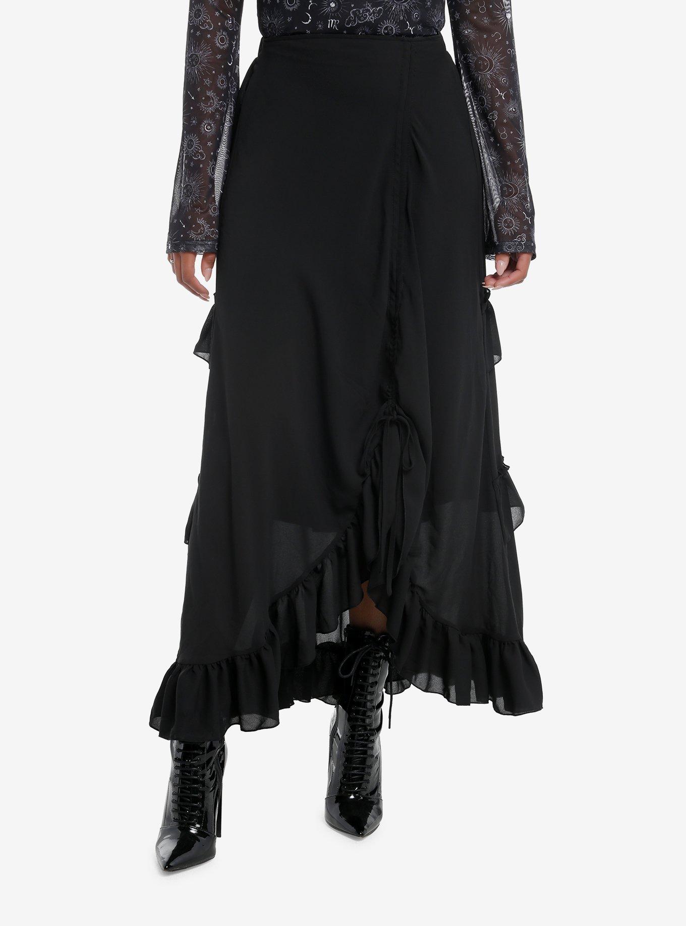 Cosmic Aura Black Tiered Ruffle Maxi Skirt | Hot Topic