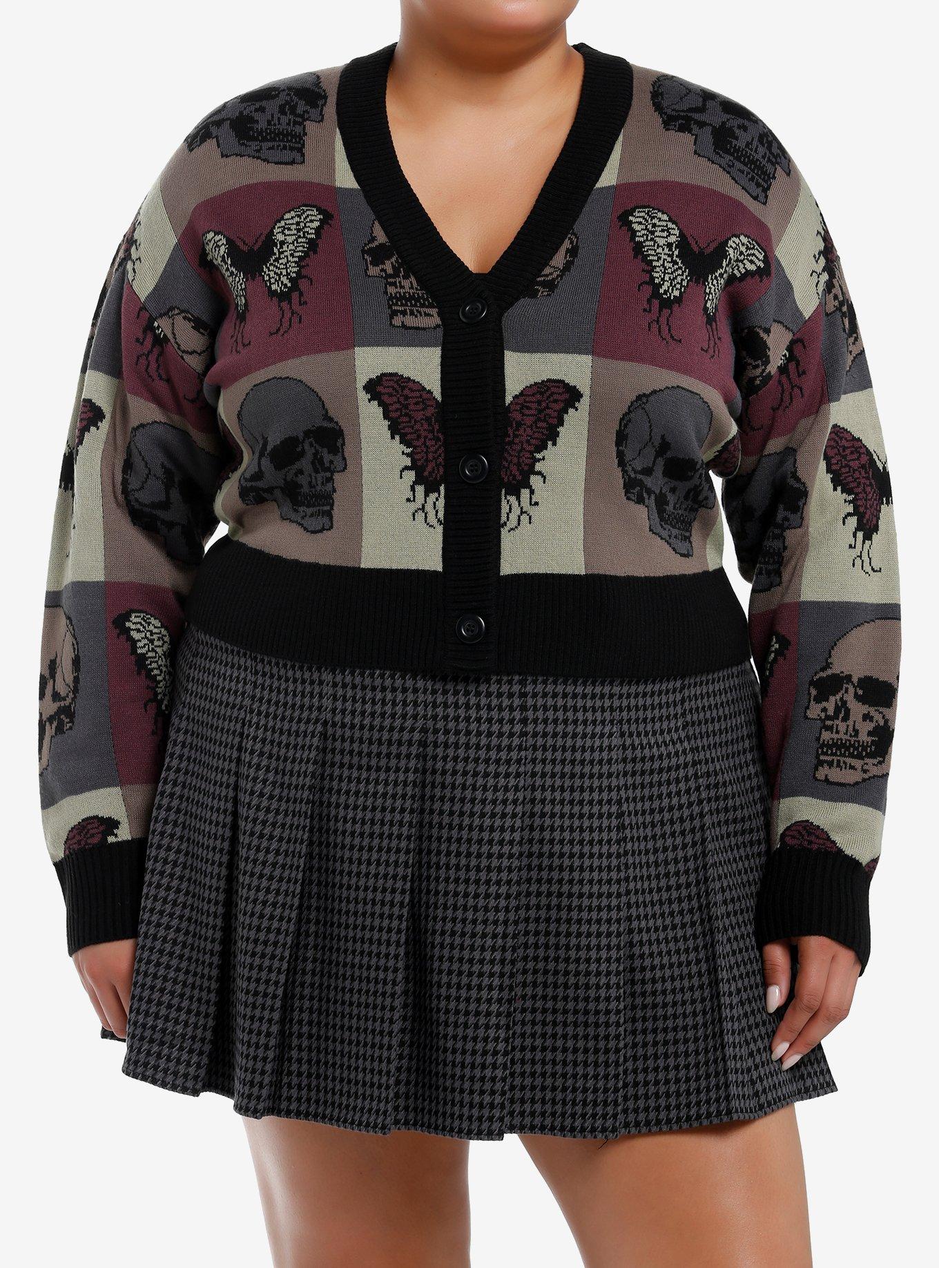 Social Collision Skull Butterfly Color-Block Girls Crop Cardigan Plus