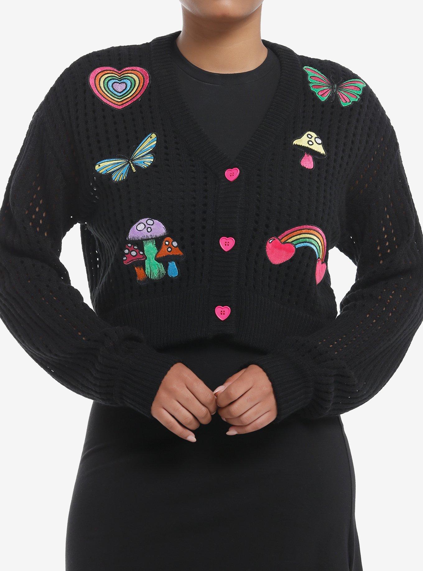 Social Collision Rainbow Icon Crop Knit Cardigan, , hi-res