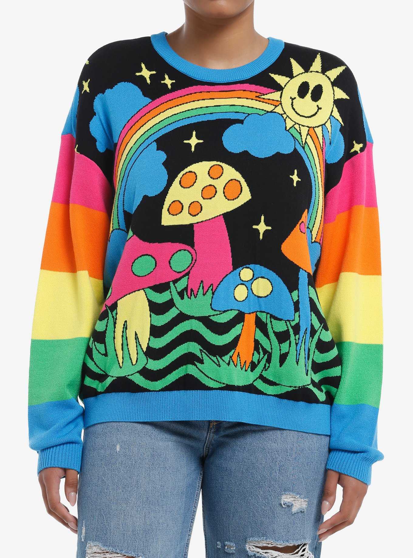 Social Collision Psychedelic Rainbow Knit Sweater, , hi-res