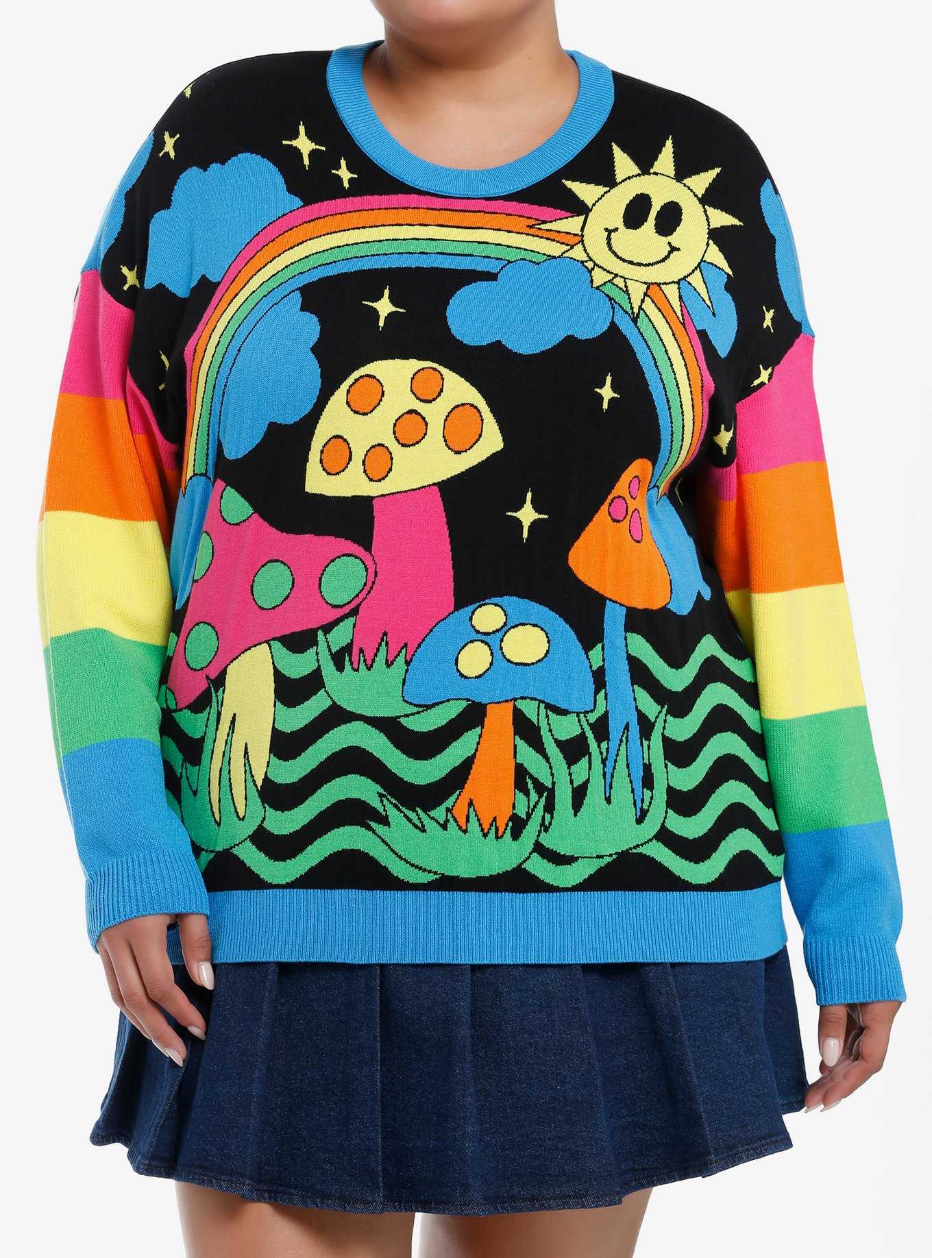 Social Collision Psychedelic Rainbow Knit Sweater Plus Size, , hi-res
