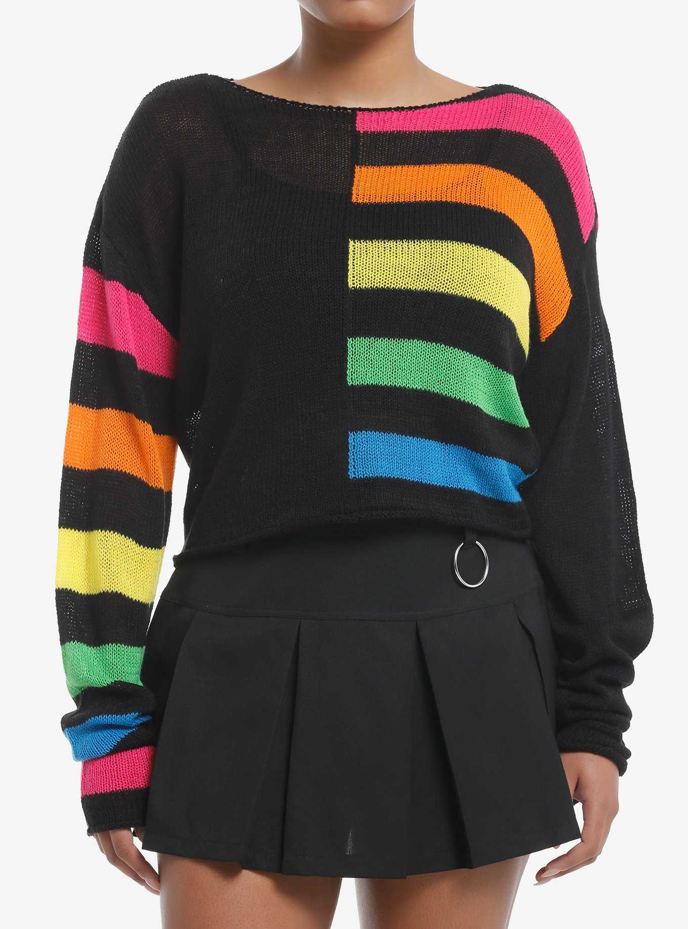 Social Collision Split Rainbow Boxy Knit Sweater, , hi-res