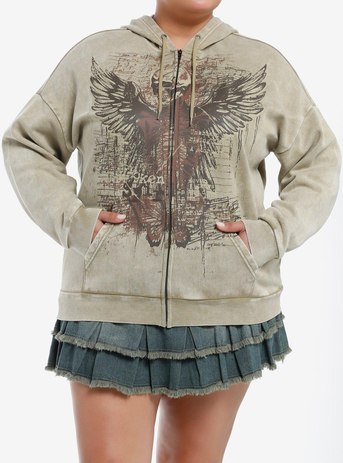 Social Collision Winged Skeleton Girls Hoodie Plus Size, , hi-res