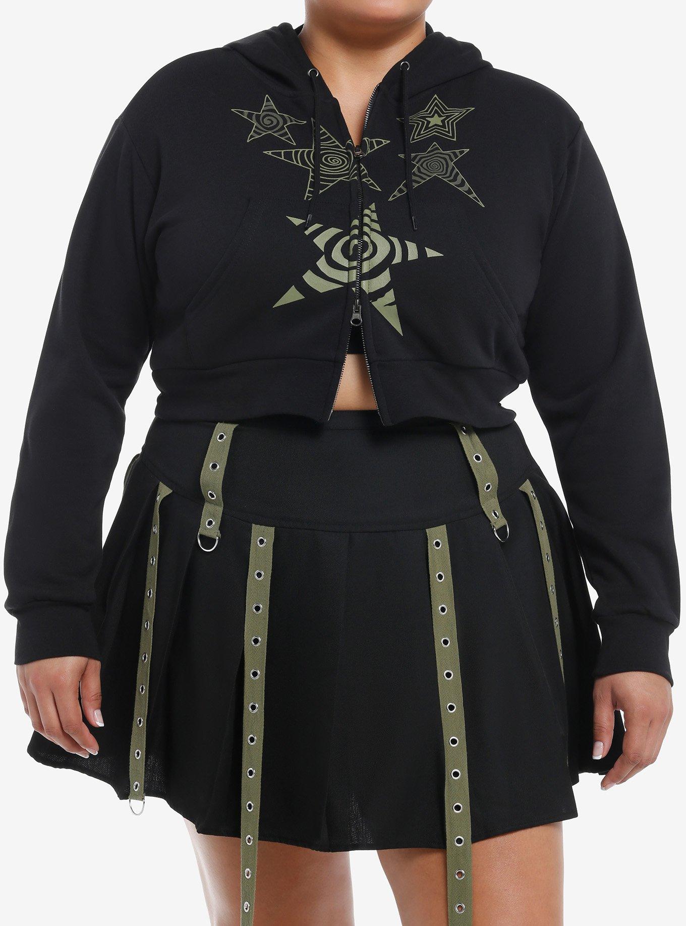 Social Collision Dizzy Green Stars Girls Crop Hoodie Plus Size, GREEN, hi-res