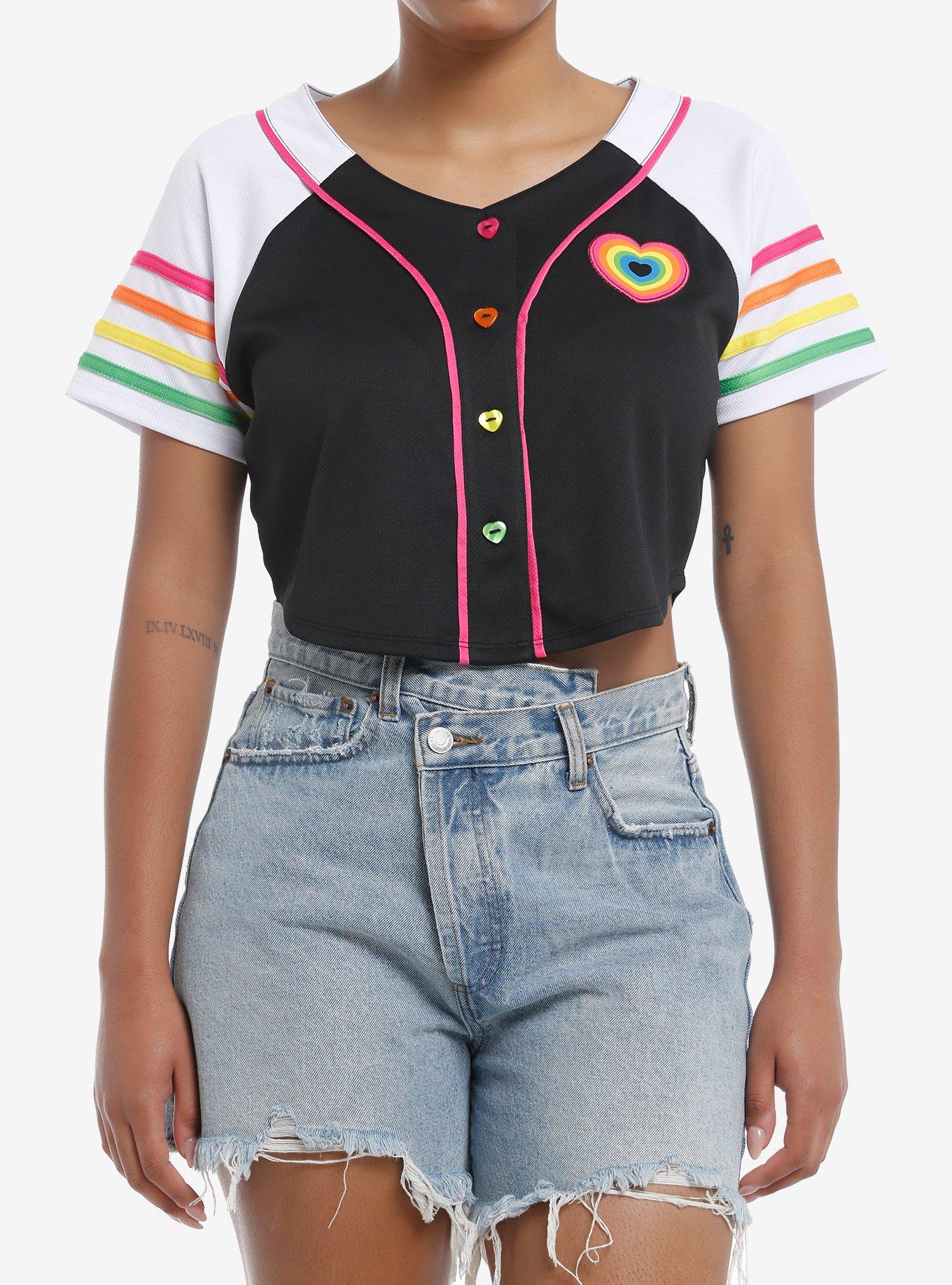 Social Collision Heart Rainbow Jersey Crop Top, , hi-res