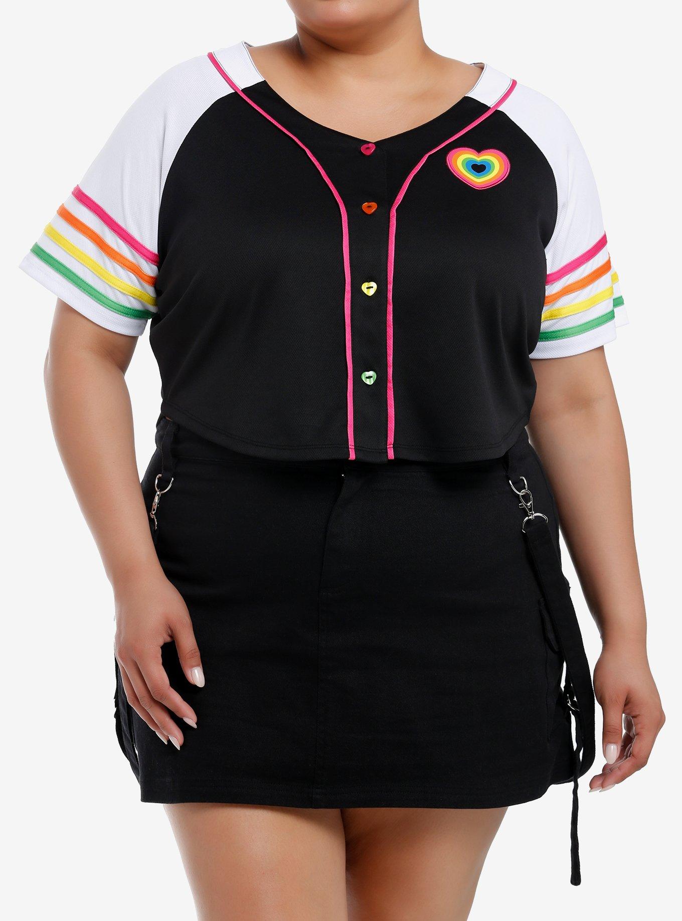 Social Collision Heart Rainbow Jersey Crop Top Plus Size, MULTI, hi-res