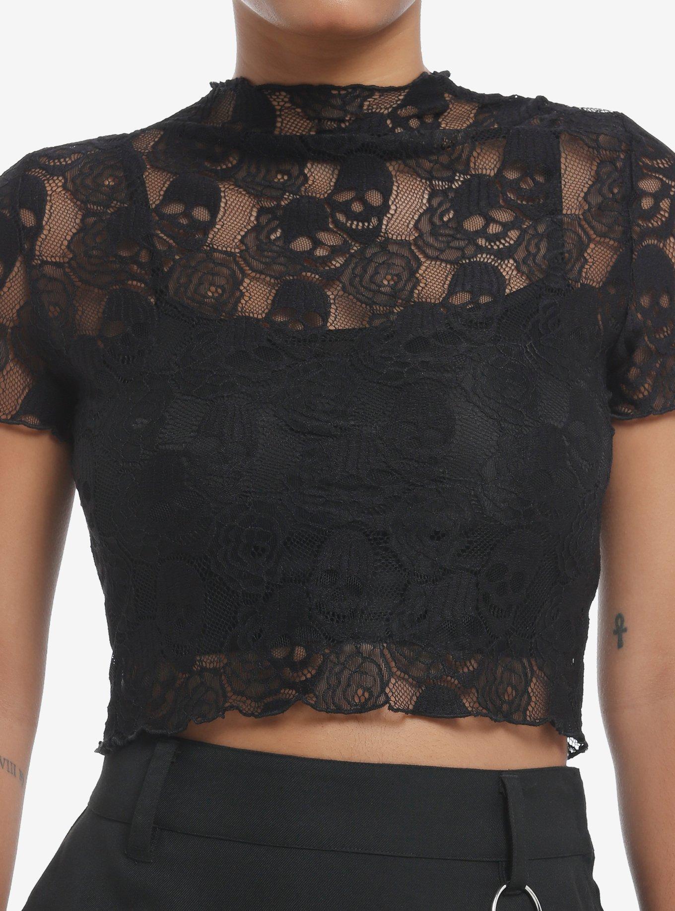 Daisy Street Black Skull Lace Girls Twofer Top, , hi-res