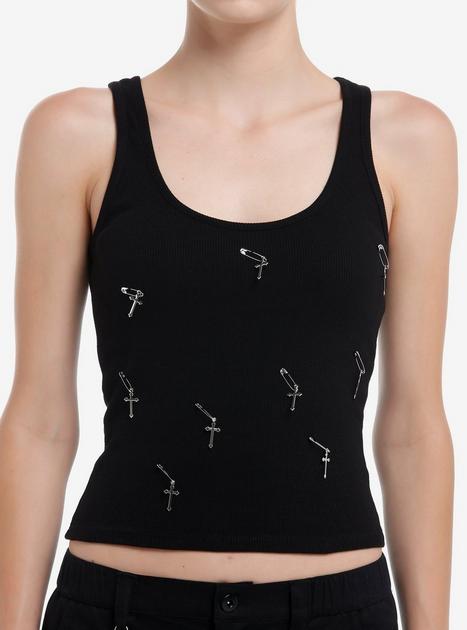 Social Collision Safety Pin Cross Charm Girls Tank Top | Hot Topic