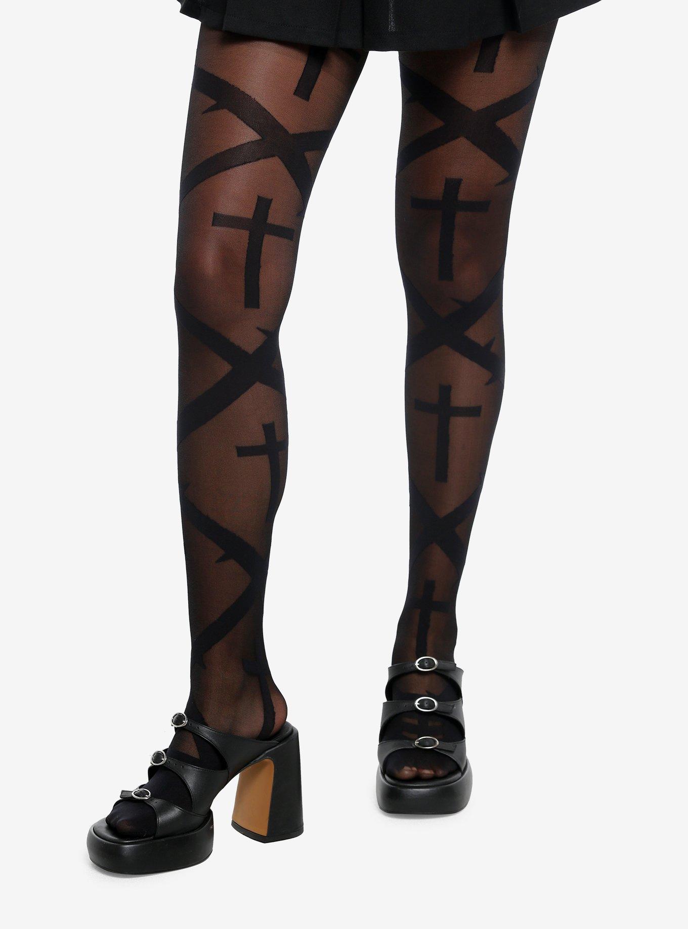 Black Cross Wrap Tights, , hi-res