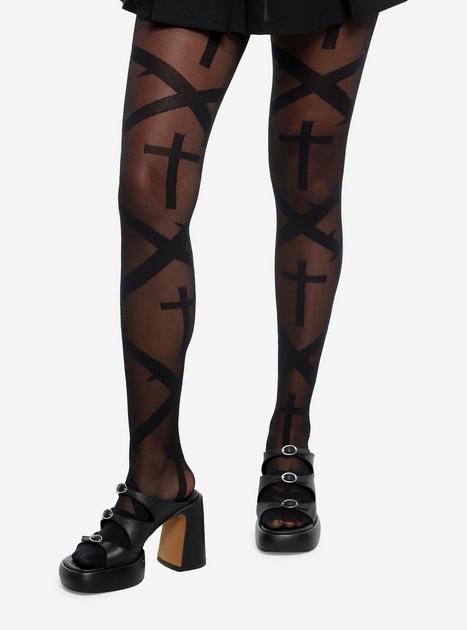 Black Cross Wrap Tights Hot Topic
