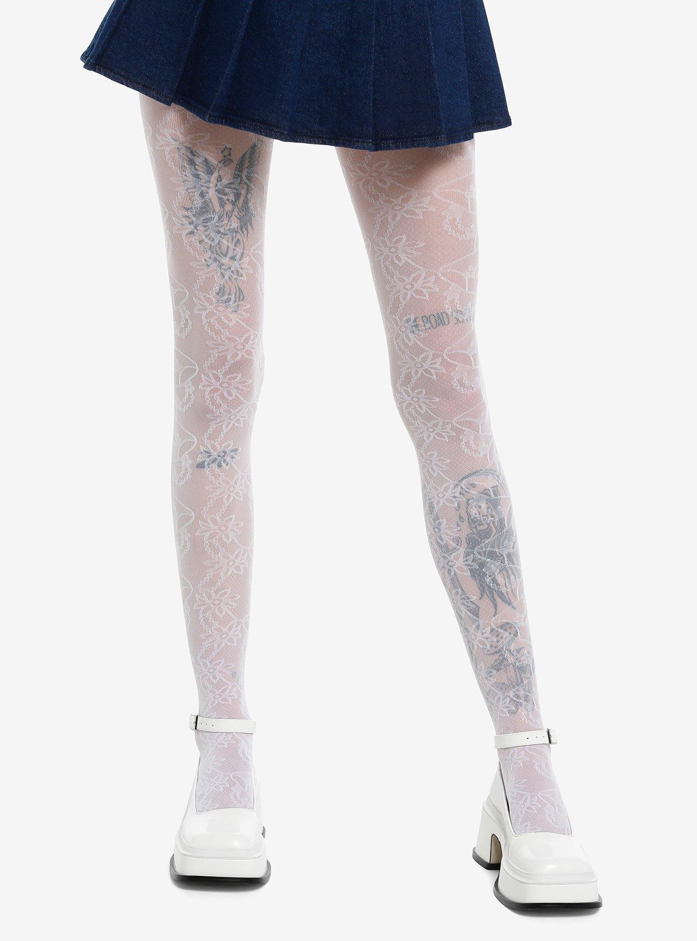 White Floral Vine Tights, , hi-res