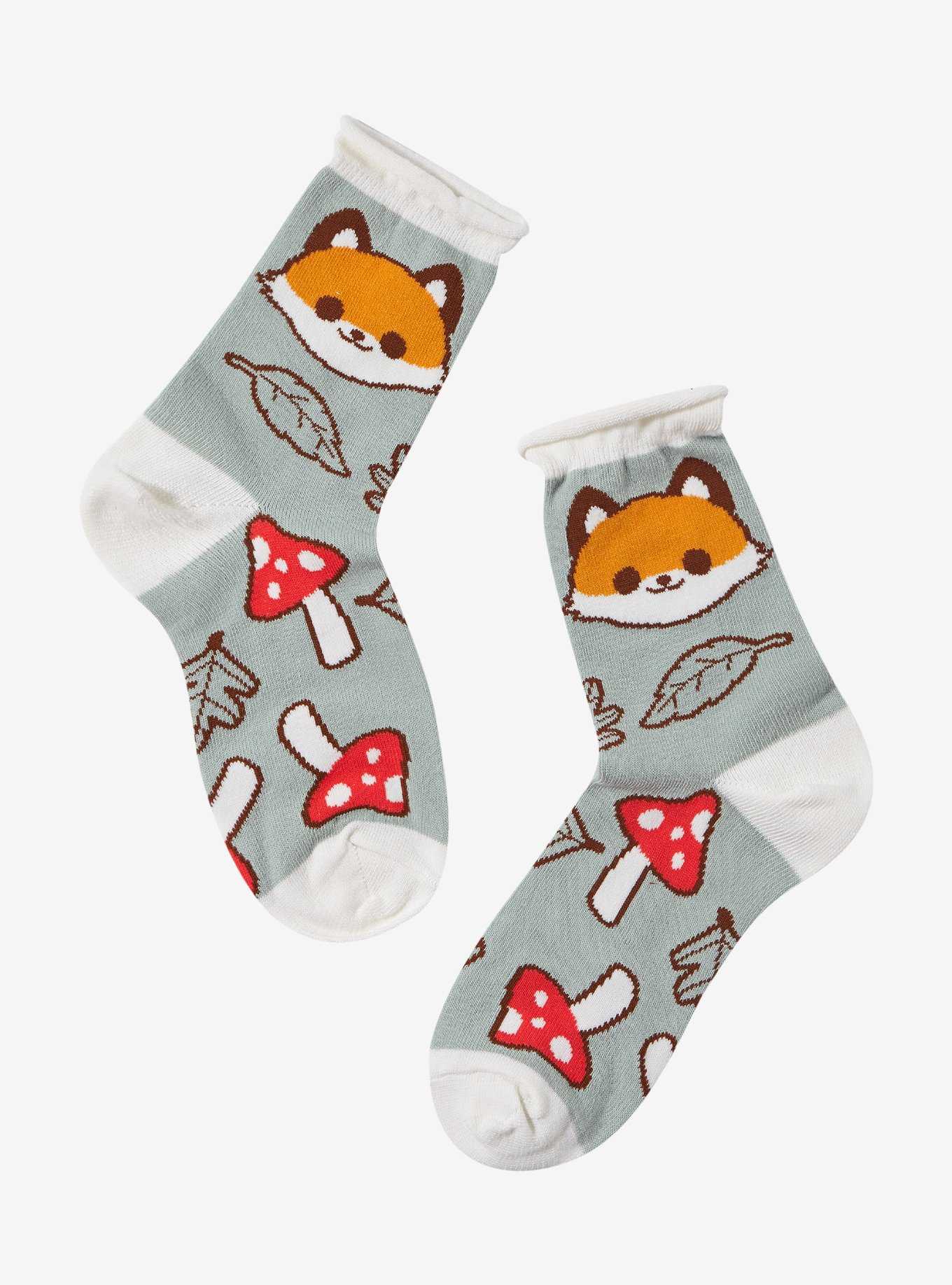 Fox Mushroom Rolled Ankle Socks, , hi-res