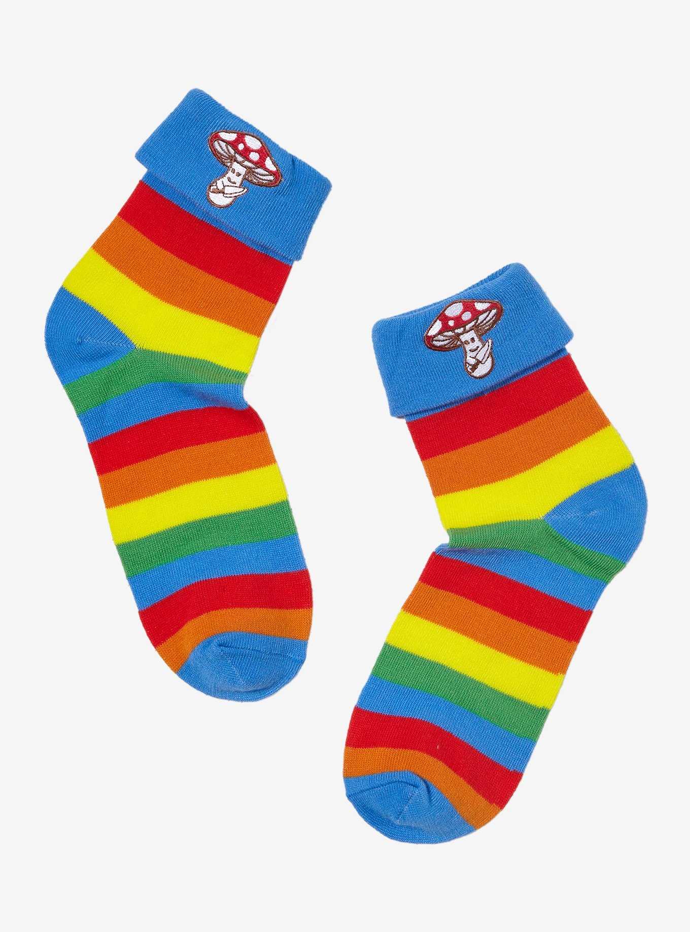 Mushroom Rainbow Folded Ankle Socks, , hi-res